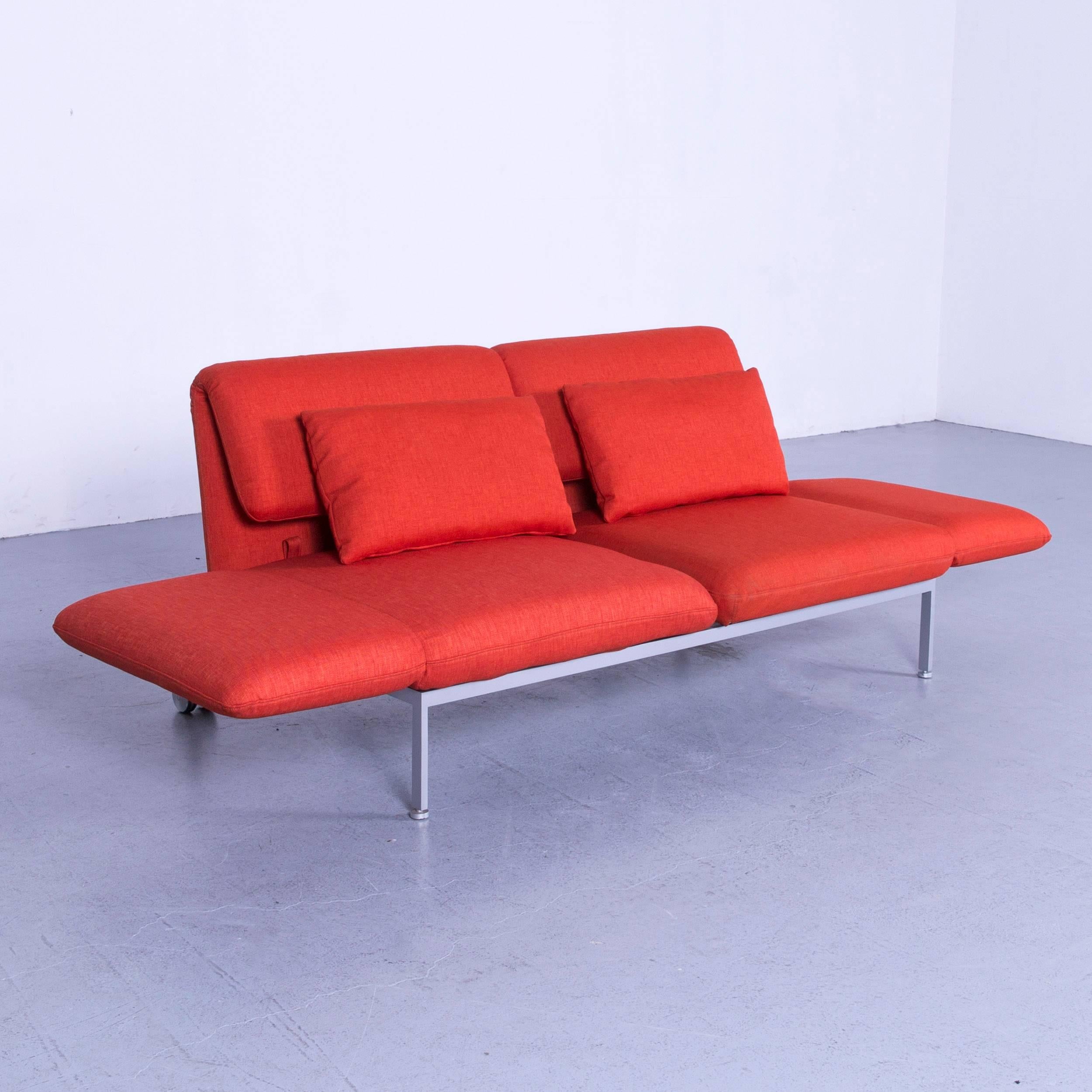 German Brühl & Sippold Roro Designer Bed Sofa in Red Orange Fabric with Great Functions For Sale