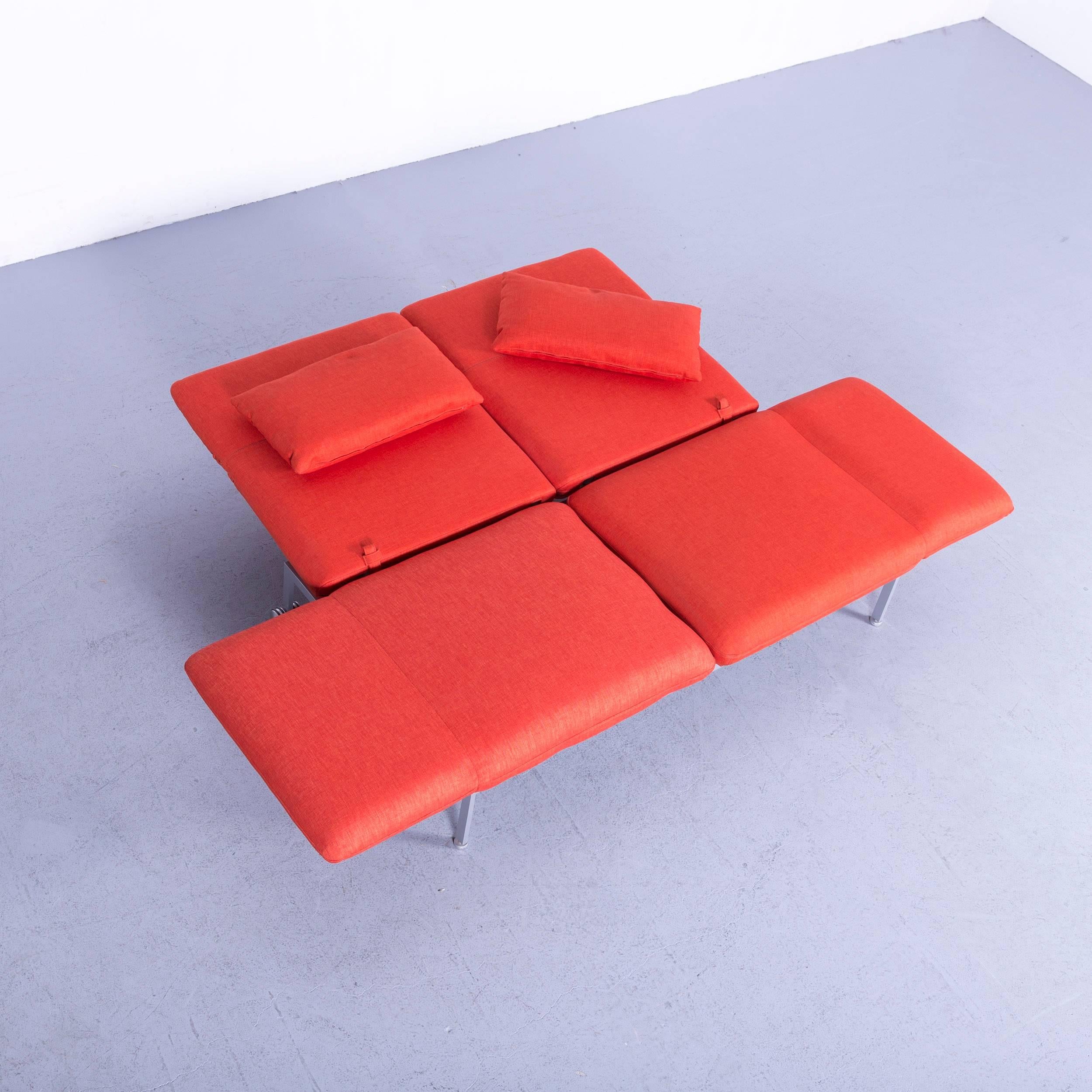 Brühl & Sippold Roro Designer Bed Sofa in Red Orange Fabric with Great Functions For Sale 3