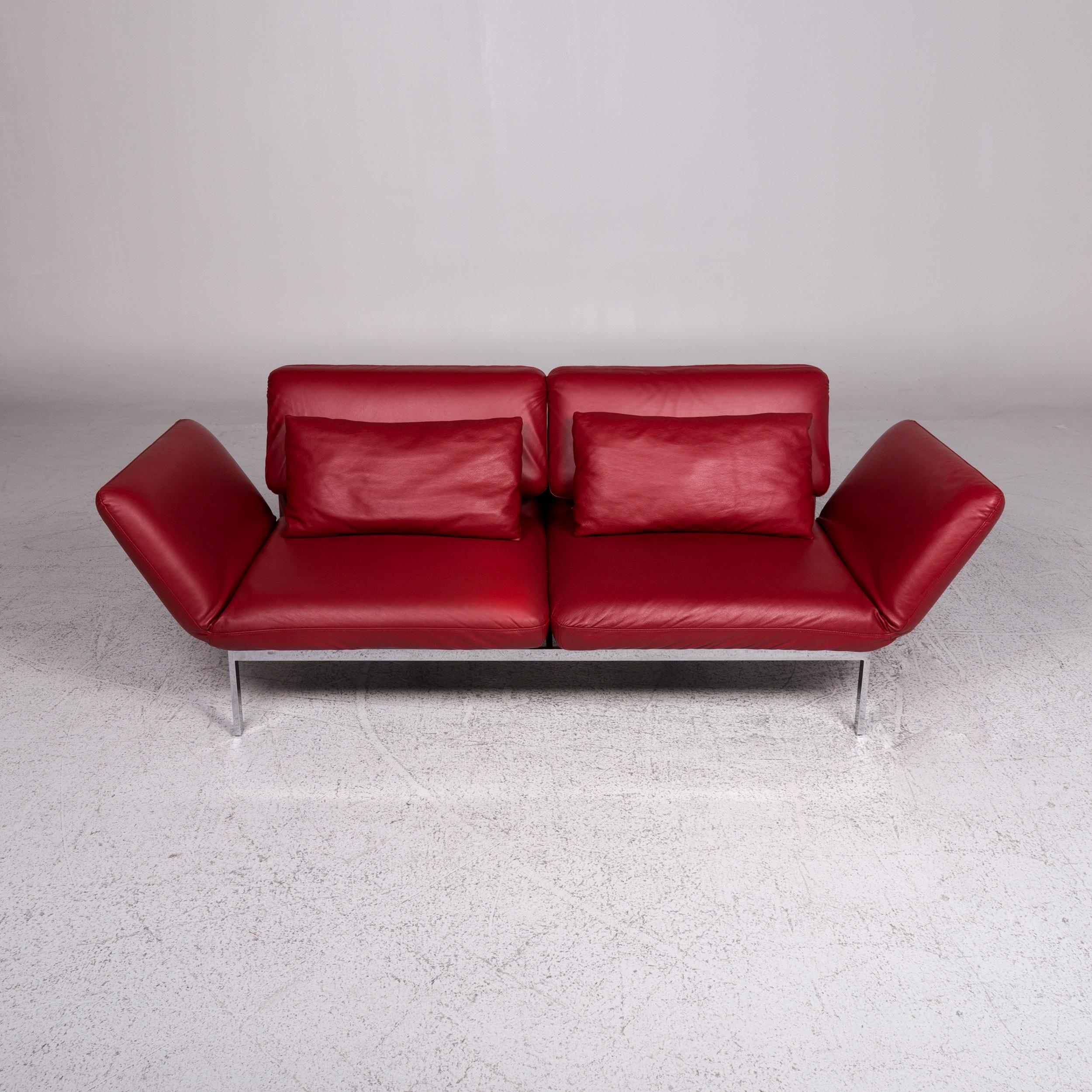 Brühl & Sippold Roro Designer Leather Sofa Red Two-Seat Relax Function Couch 5