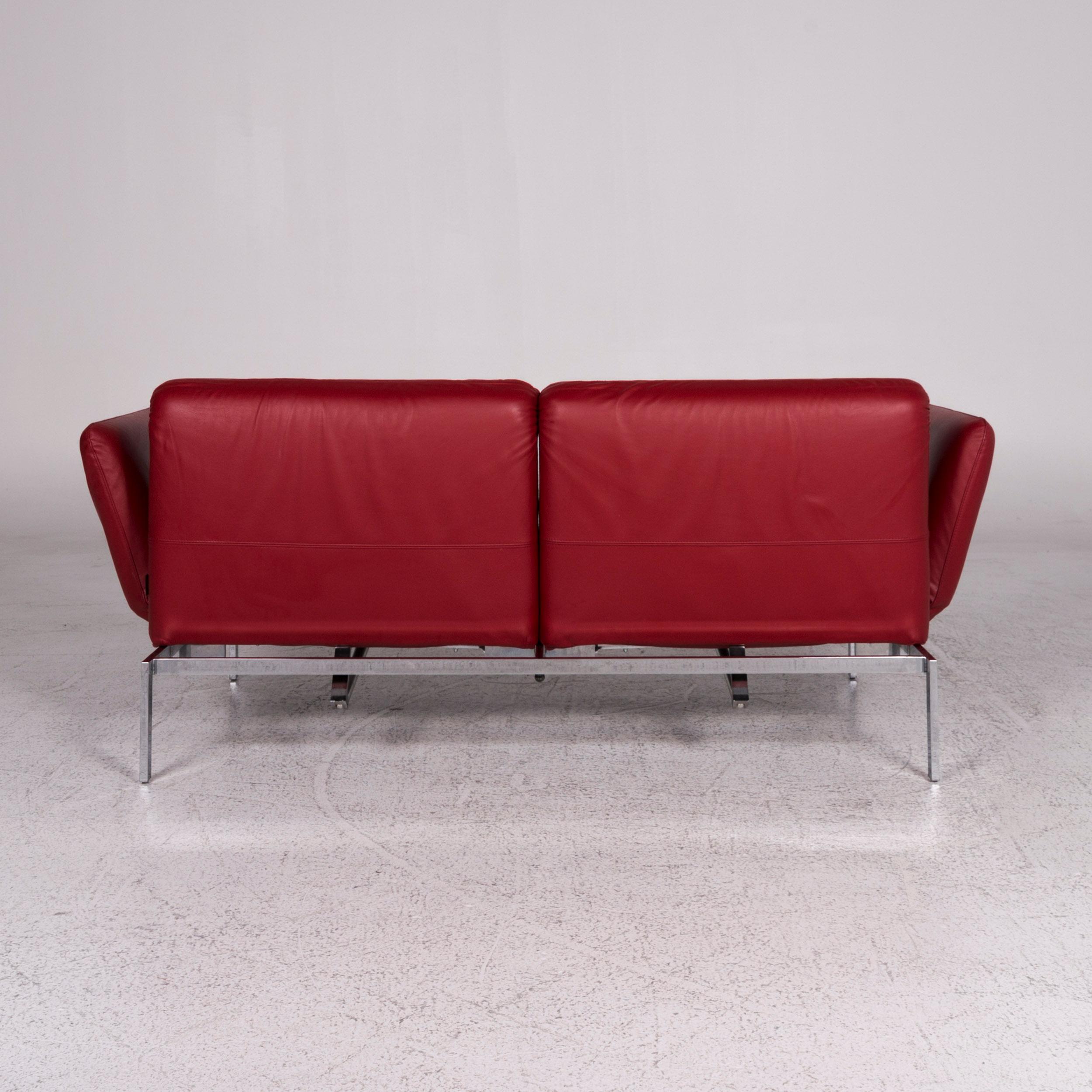 Brühl & Sippold Roro Designer Leather Sofa Red Two-Seat Relax Function Couch 7