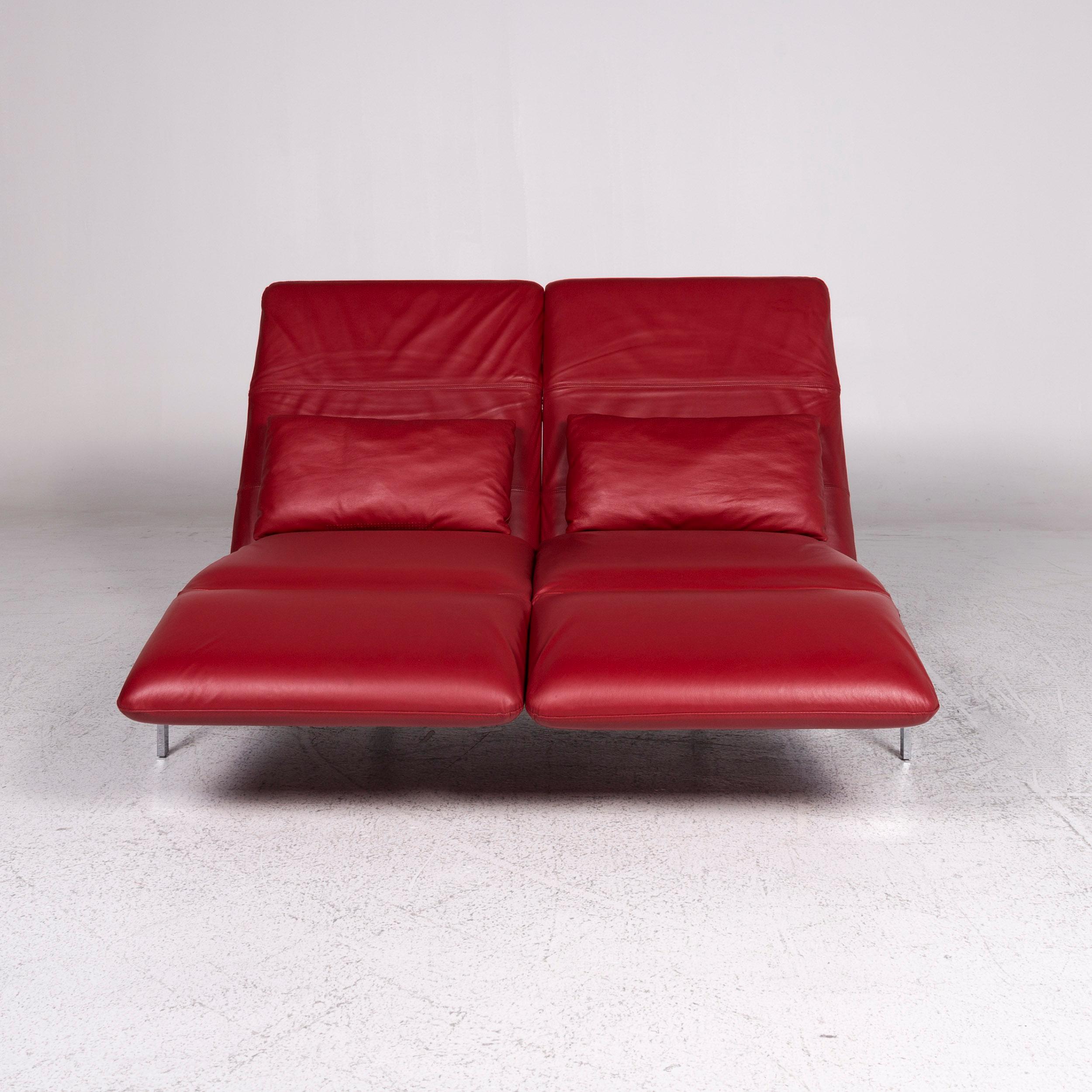German Brühl & Sippold Roro Designer Leather Sofa Red Two-Seat Relax Function Couch