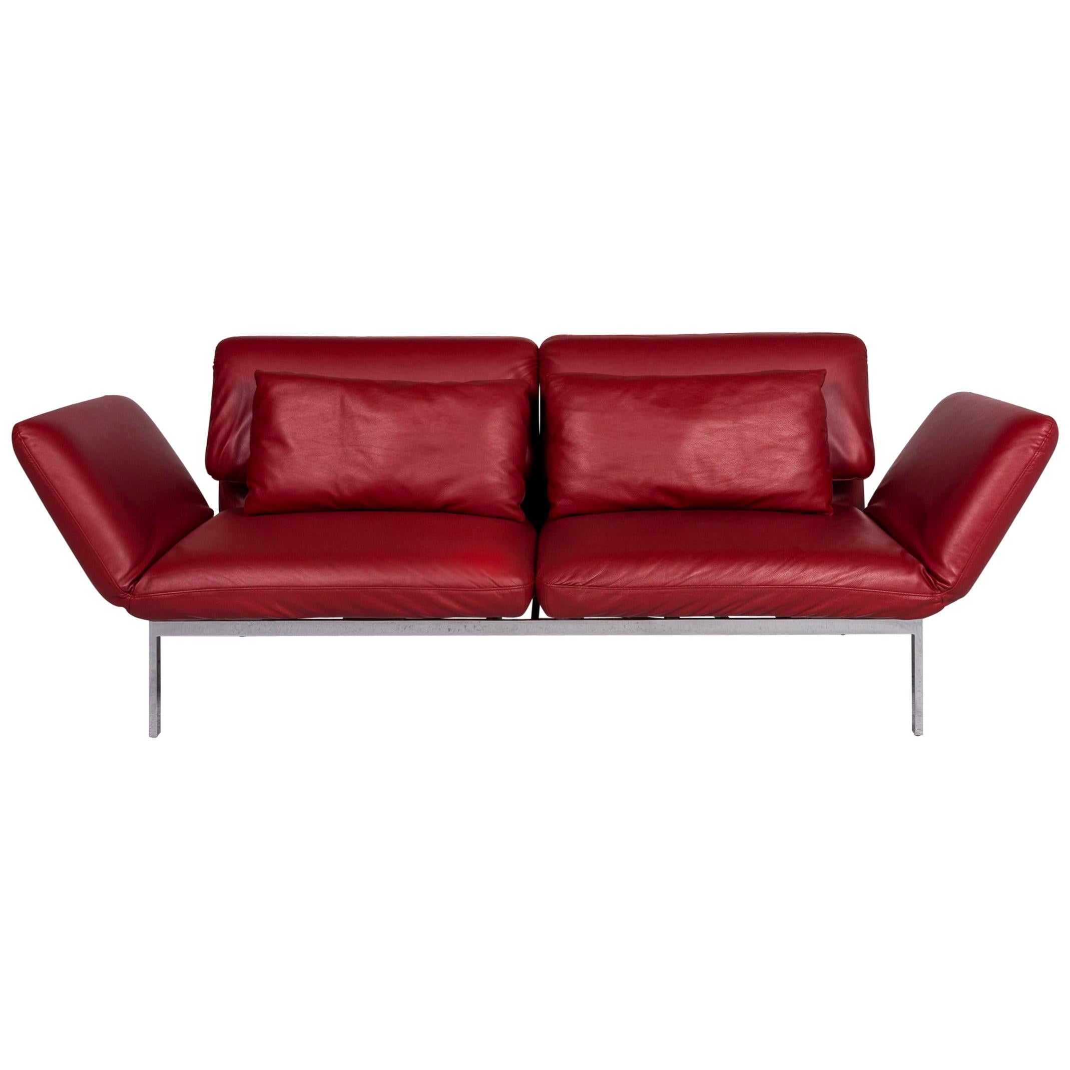 Brühl & Sippold Roro Designer Leather Sofa Red Two-Seat Relax Function Couch