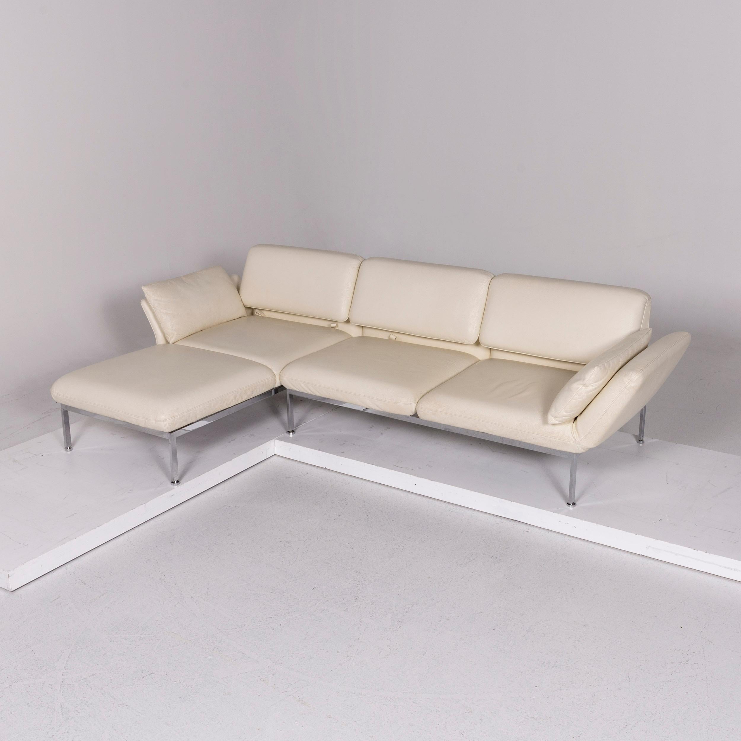 Brühl & Sippold Roro Leather Corner Sofa Cream Sofa Function Relax Function In Good Condition For Sale In Cologne, DE