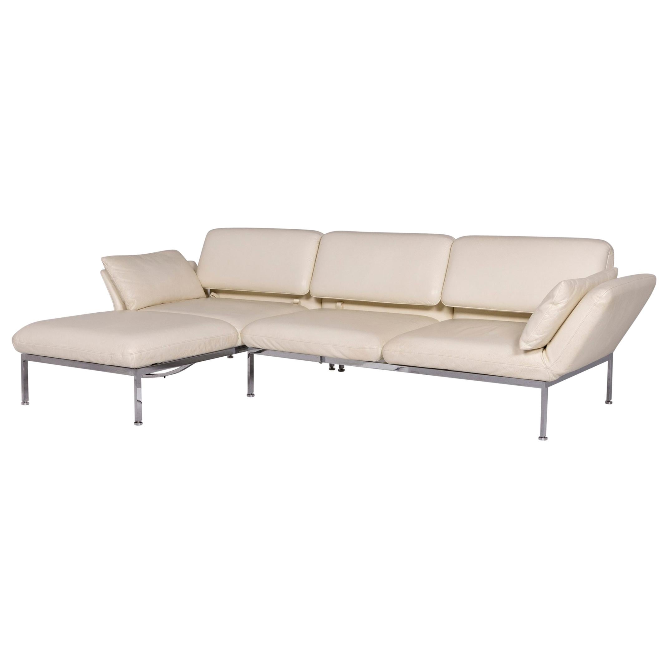 Brühl & Sippold Roro Leather Corner Sofa Cream Sofa Function Relax Function For Sale