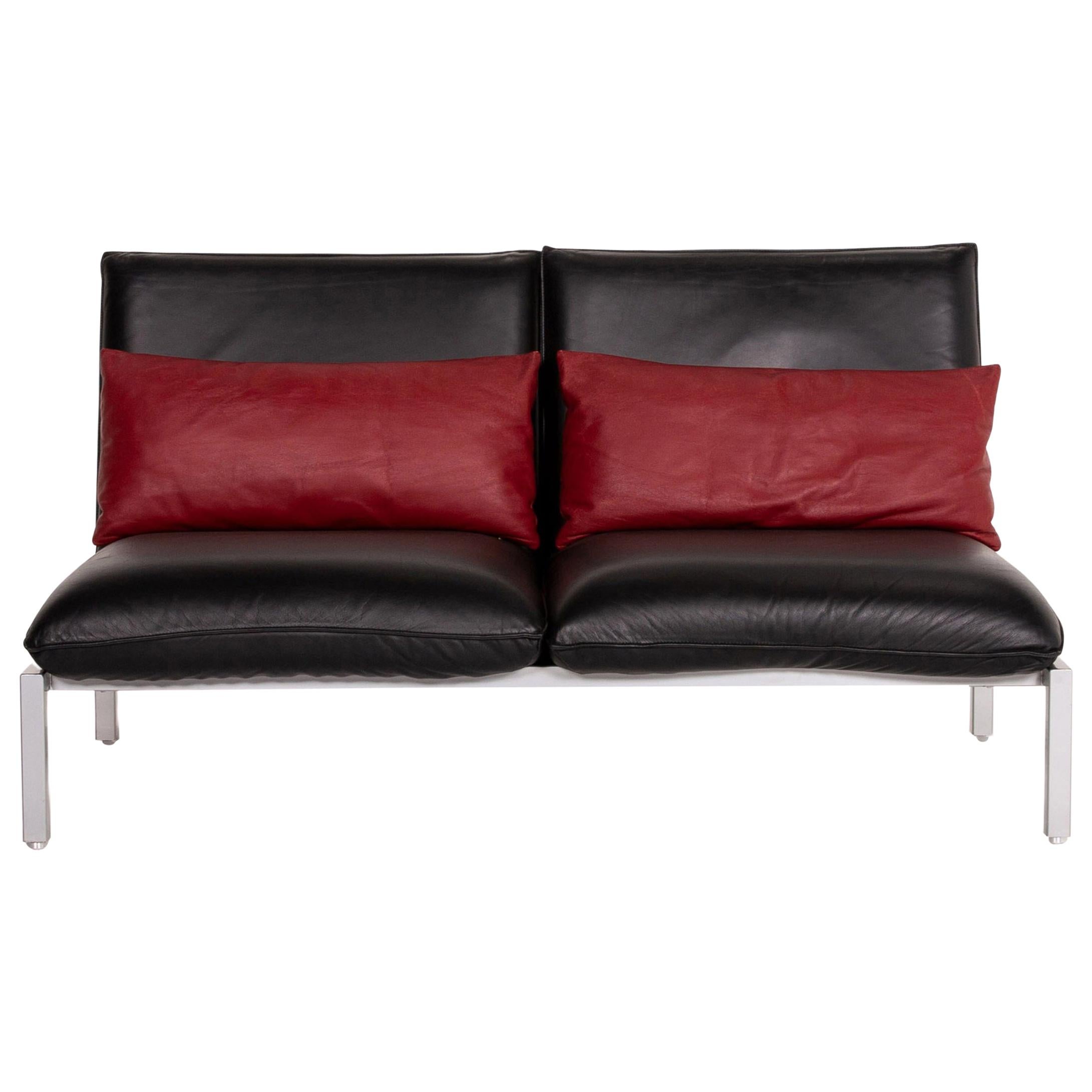 Brühl & Sippold Roro Leather Sofa Black Two-Seat Function Relax Function Couch For Sale