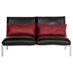 Brühl & Sippold Roro Leather Sofa Black Two-Seat Function Relax Function Couch
