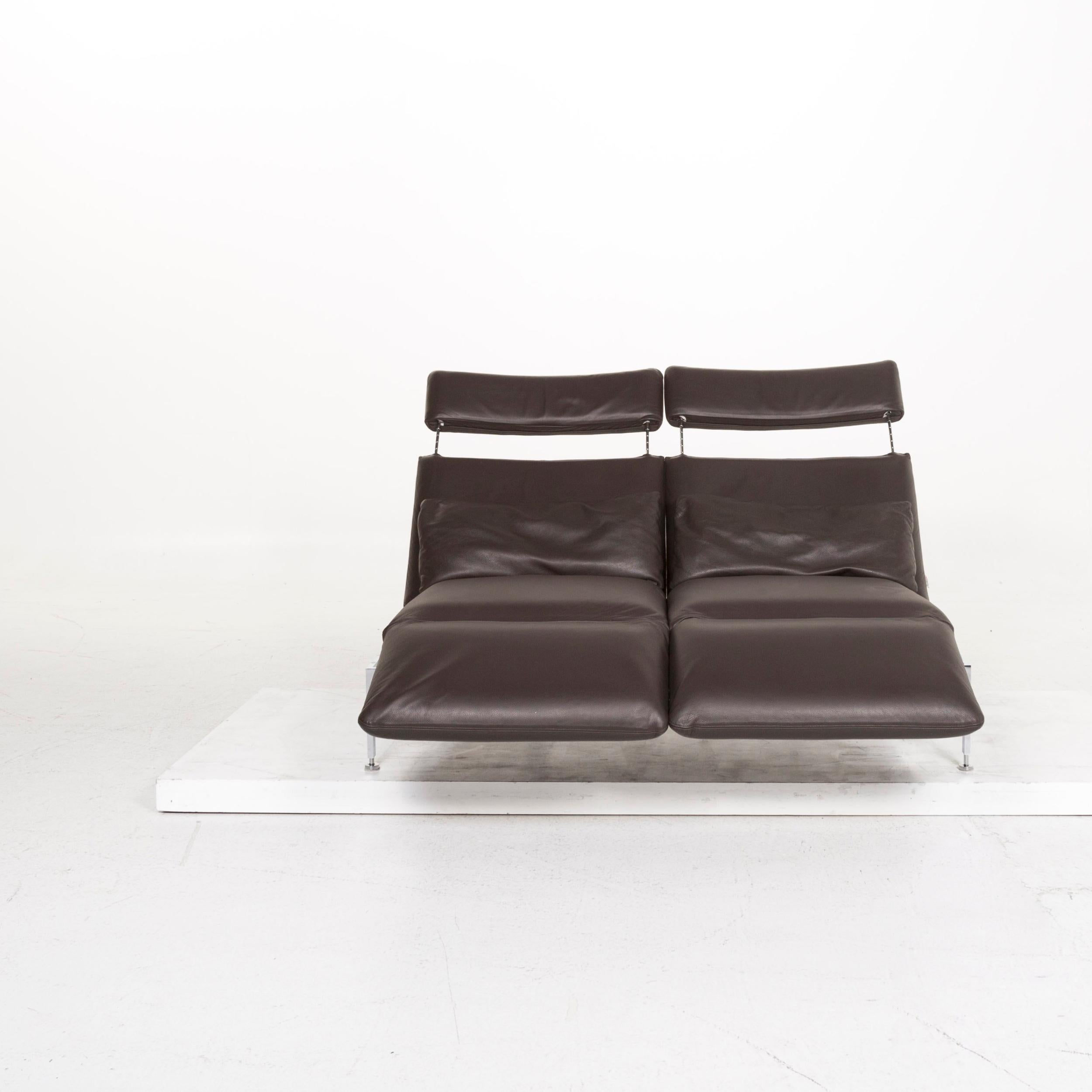 German Brühl & Sippold Roro Leather Sofa Brown Dark Brown Three-Seat Function Relax For Sale