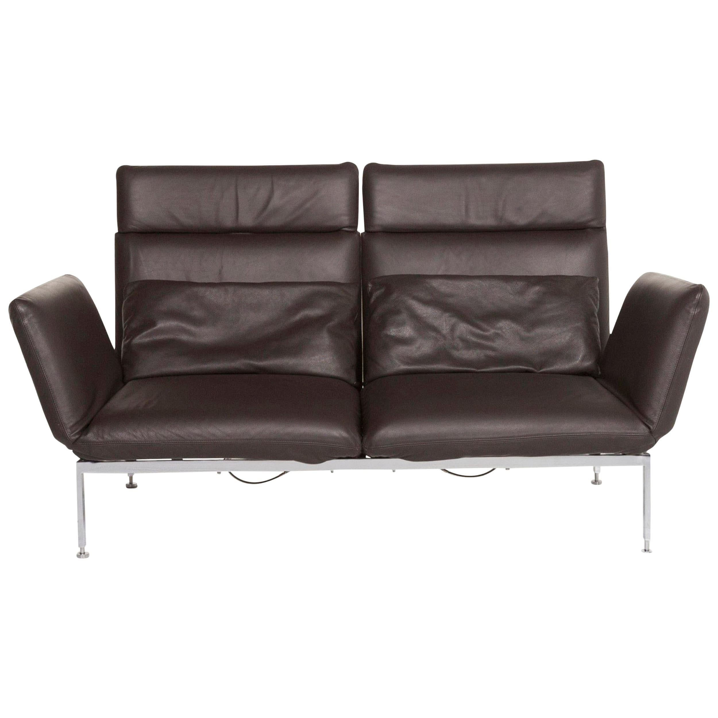 Brühl & Sippold Roro Leather Sofa Brown Dark Brown Three-Seat Function Relax For Sale