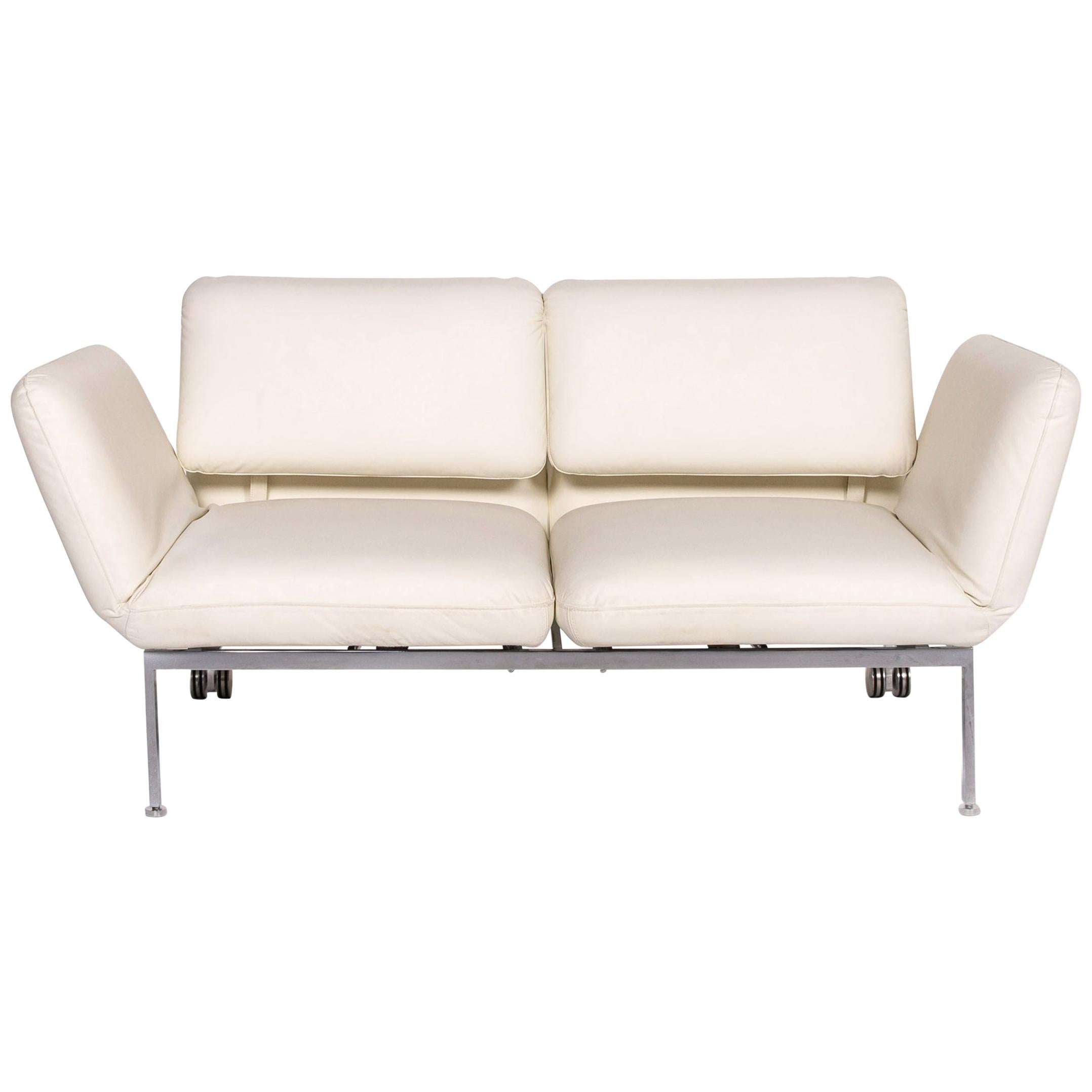 Brühl & Sippold Roro Leather Sofa White Two-Seat Function Sleeping Function For Sale