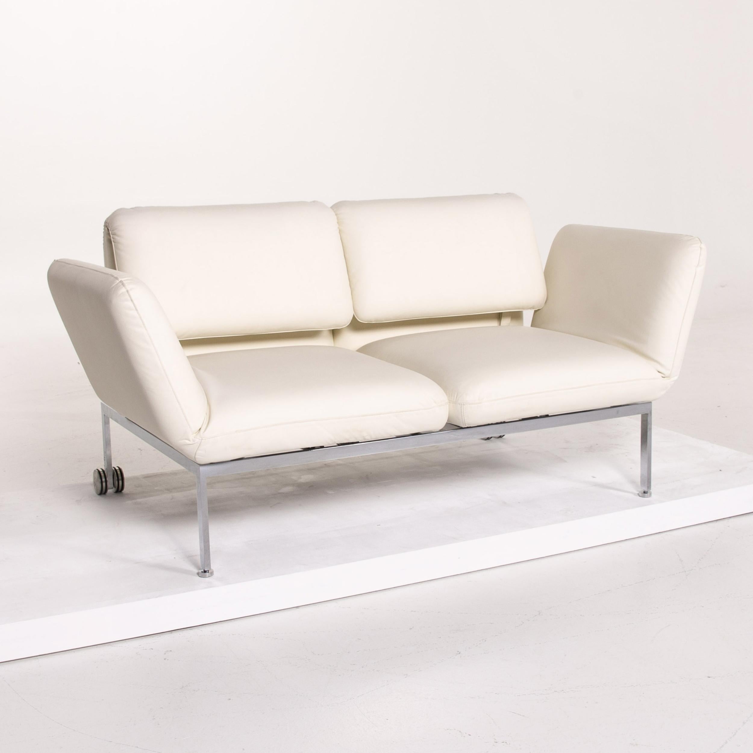Brühl & Sippold Roro Leather Sofa White Two-Seat Function Sleeping Function For Sale 5