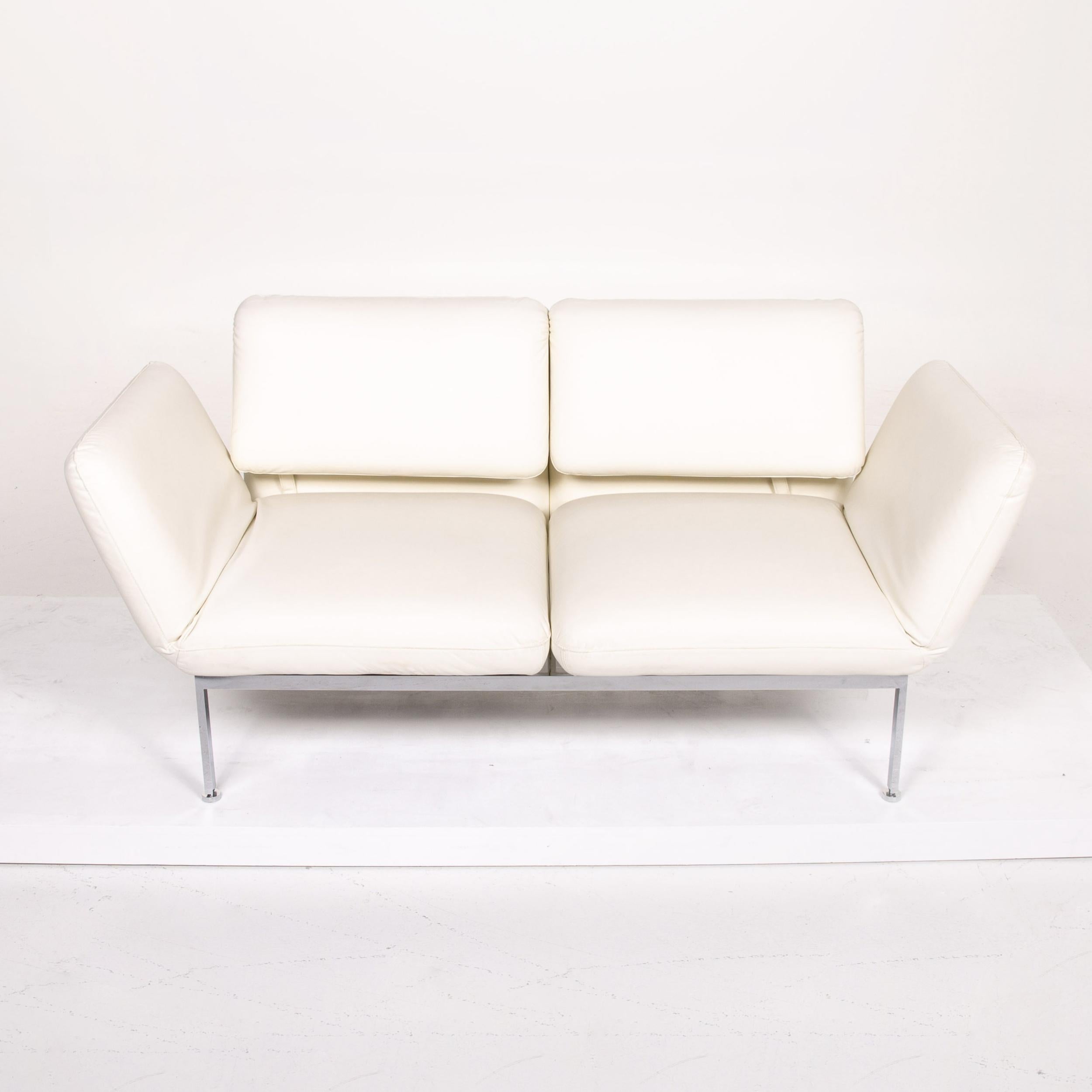 Brühl & Sippold Roro Leather Sofa White Two-Seat Function Sleeping Function For Sale 6
