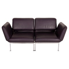 Brühl & Sippold Roro Leather Two-Seater Aubergine Function Sofa Lounger