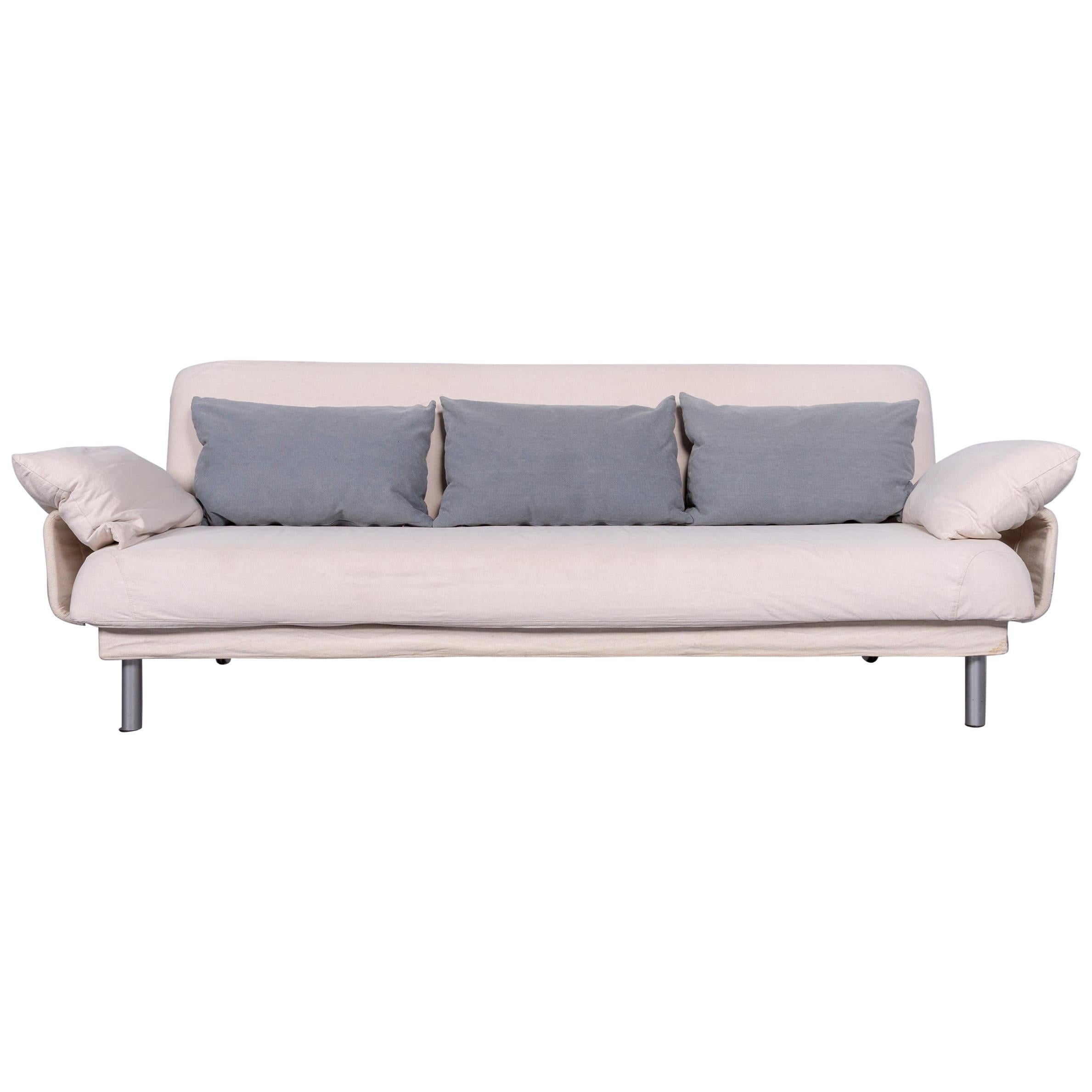 Brühl and Sippold Tam Designer Fabric Sofa Cream Genuine Leather Three