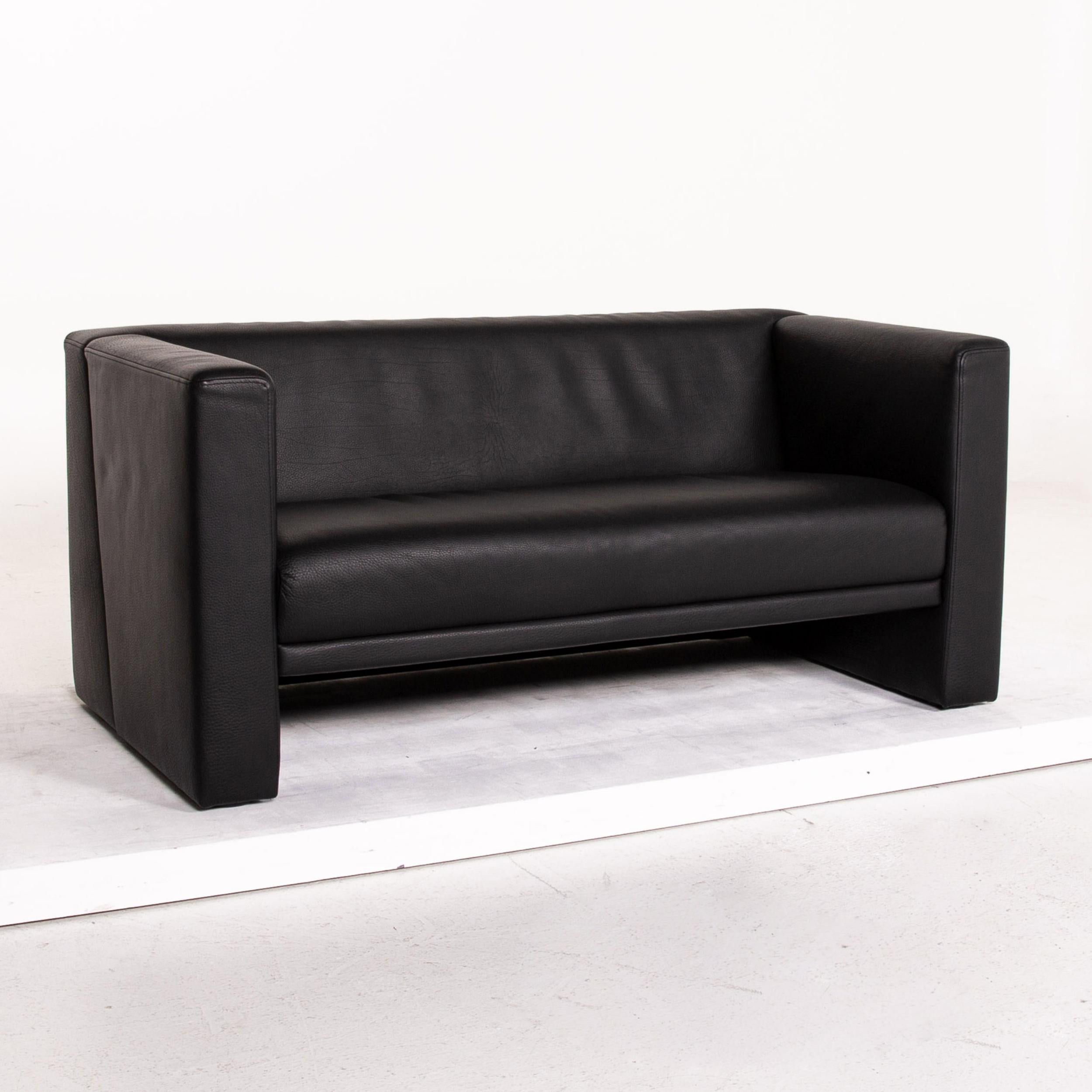 Contemporary Brühl & Sippold Visavis Leather Sofa Black Two-Seat Couch For Sale