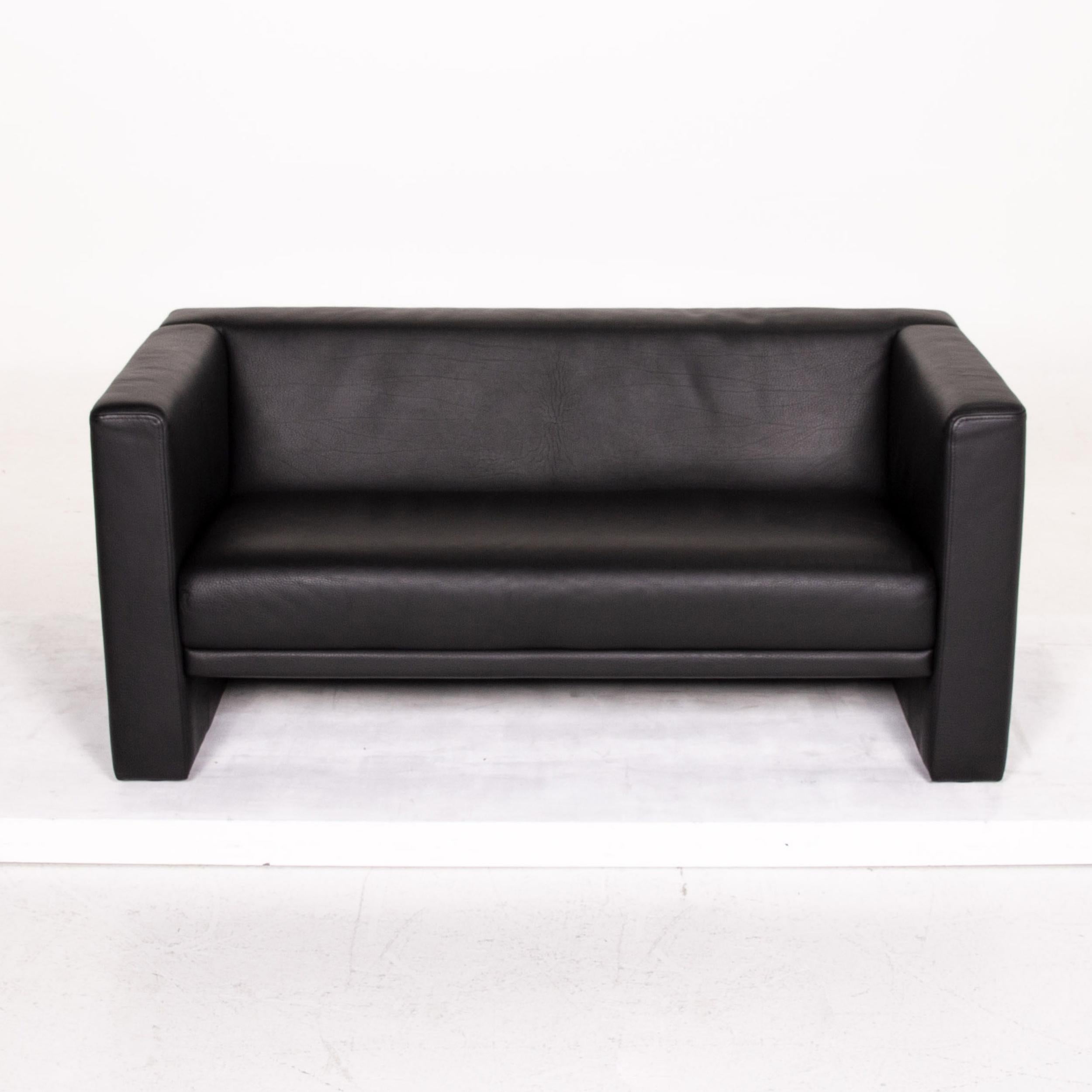 Brühl & Sippold Visavis Leather Sofa Black Two-Seat Couch For Sale 1