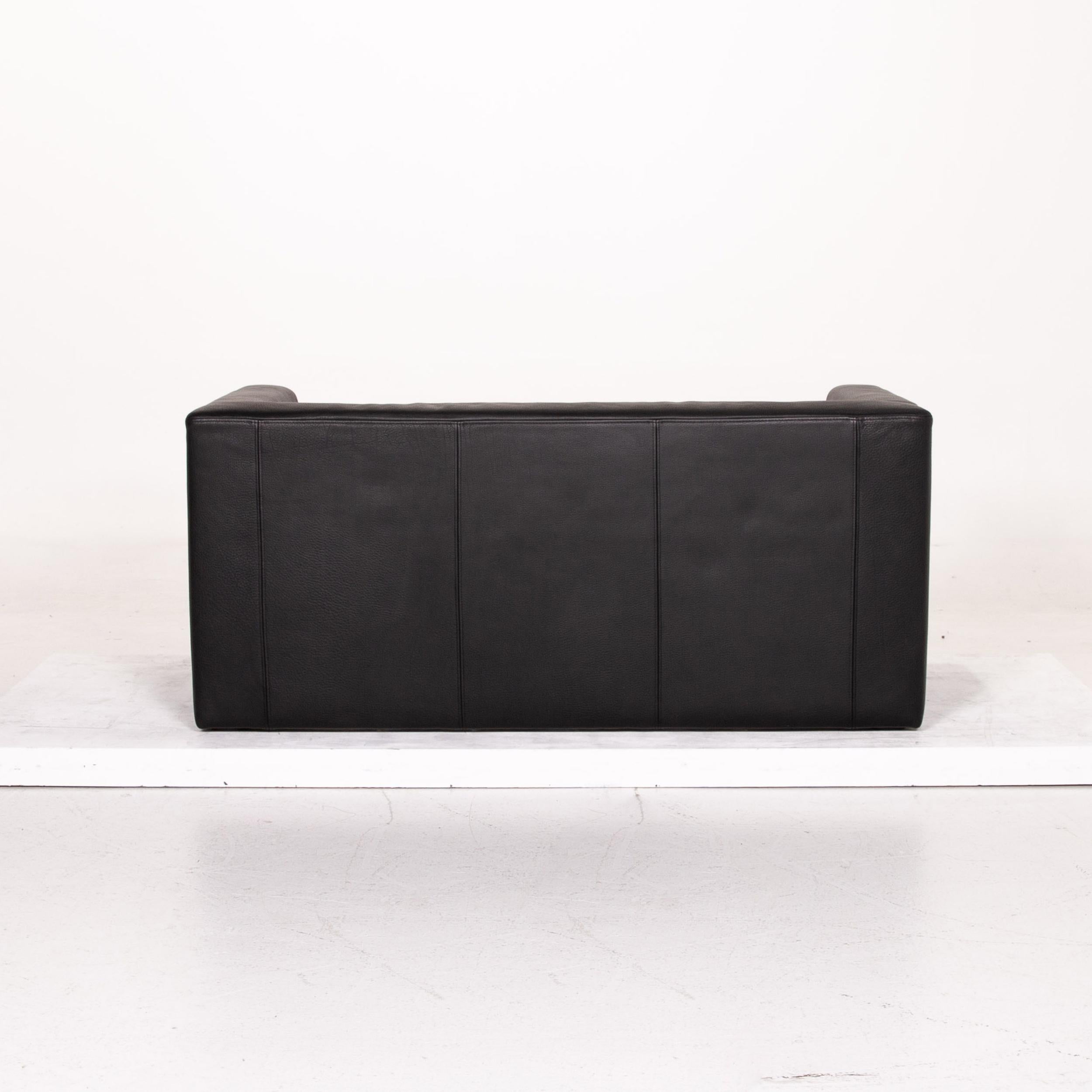 Brühl & Sippold Visavis Leather Sofa Black Two-Seat Couch For Sale 3