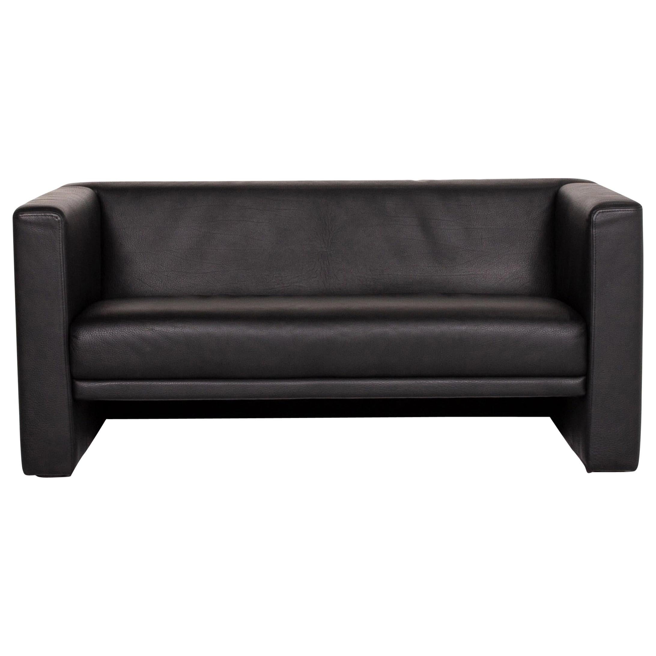 Brühl & Sippold Visavis Leather Sofa Black Two-Seat Couch For Sale