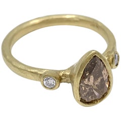 "Bruised Pear" Ring with 1.09 Carat Brown Diamond in 18 Karat Yellow Gold