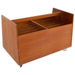 Bruksbo Mid Century Large Teak Record Storage Cart