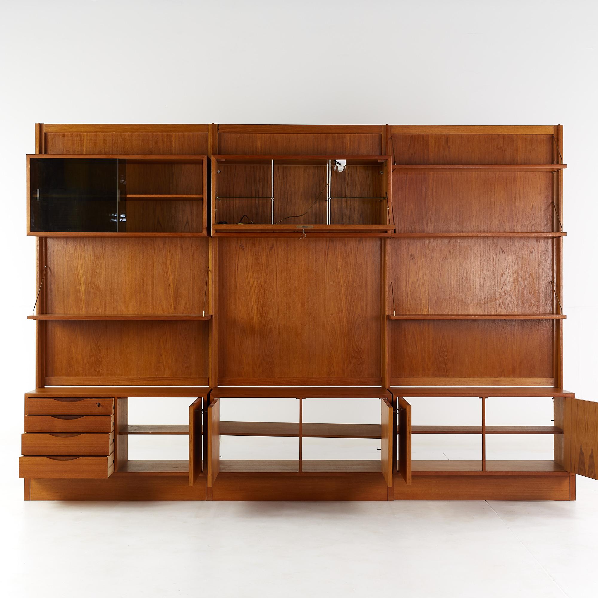 Norwegian Bruksbo Mid Century Teak Freestanding Wall Unit