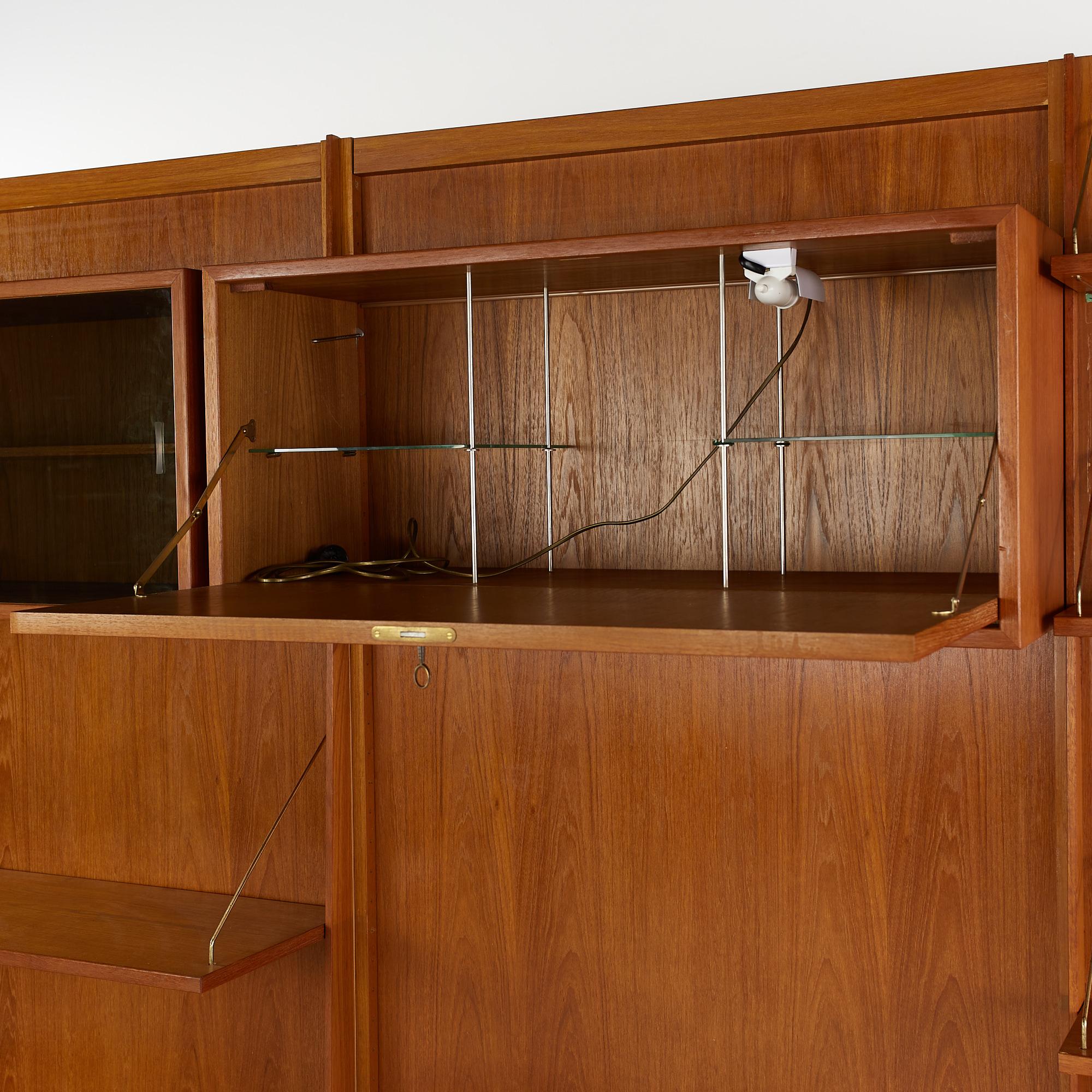 Glass Bruksbo Mid Century Teak Freestanding Wall Unit