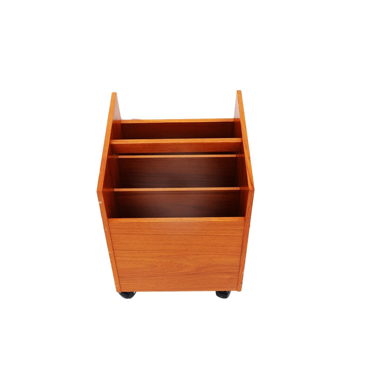 Norwegian Bruksbo Norway Teak Rolling Magazine Rack For Sale