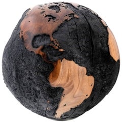 Brulee, HB Globe Made of Teak Root, Burnt Finishing with Gold Line Accents 25cm