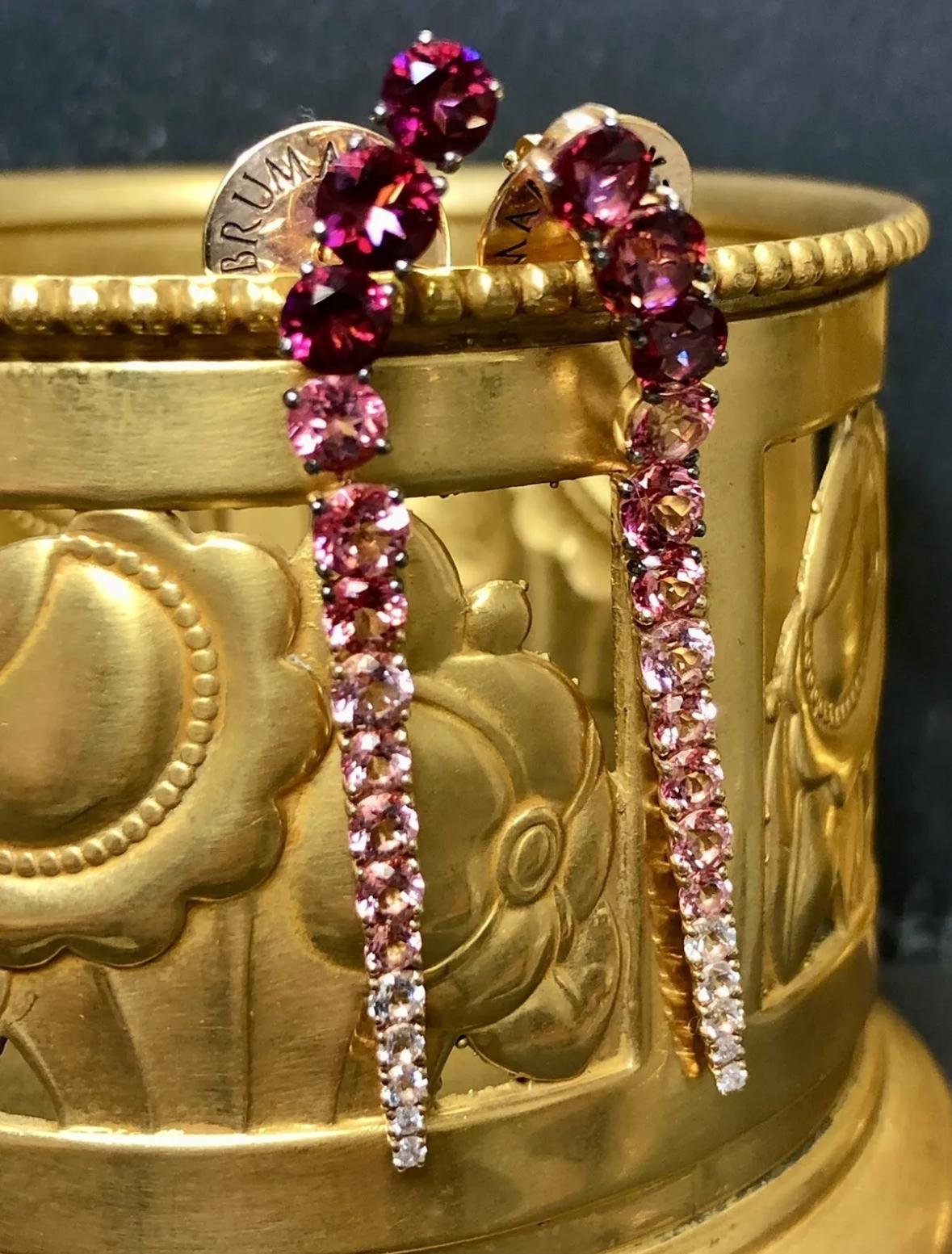 Contemporary BRUMANI 18K Rose Gold Tourmaline Topaz Diamond Drop Pushback Drop Earrings For Sale