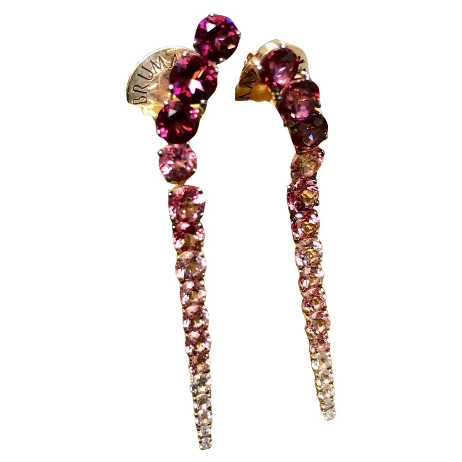 BRUMANI 18K Rose Gold Tourmaline Topaz Diamond Drop Pushback Drop Earrings For Sale