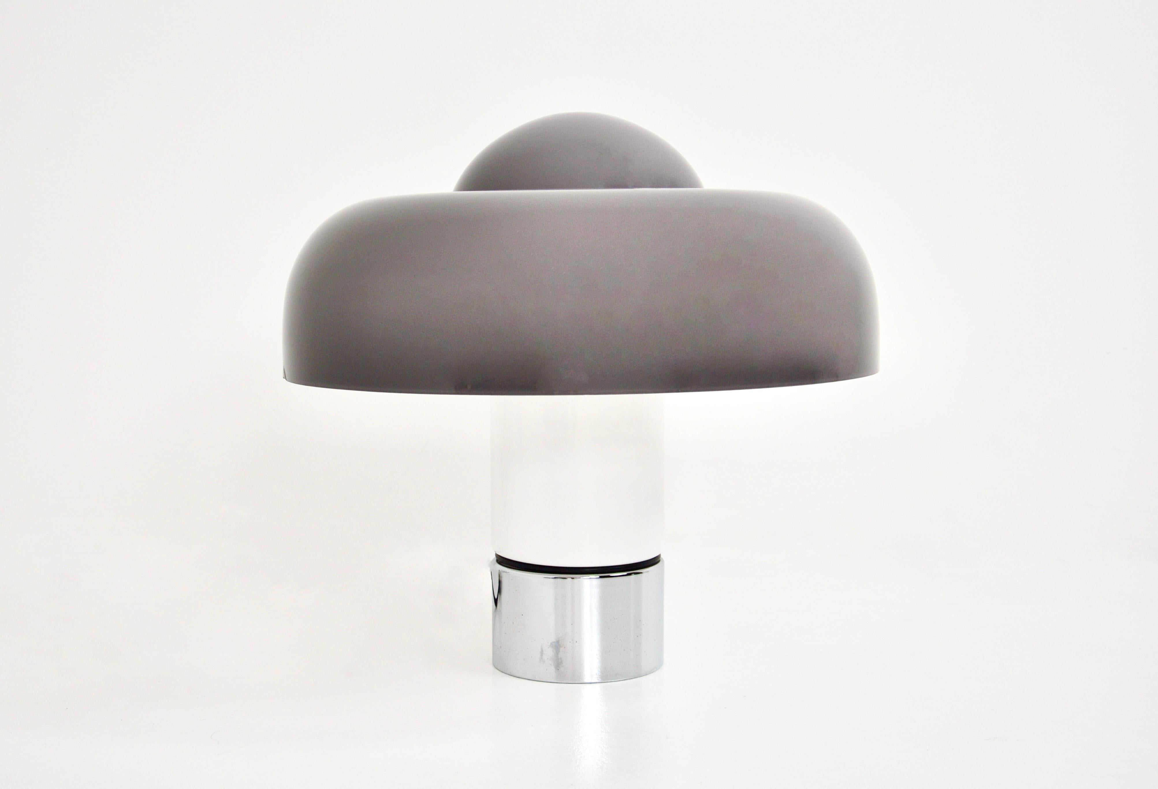 Grey plastic and metal lamp by Luigi Massoni, Brumbury model. Double switch for choosing to light part or all of the lamp. Wear due to time and age of the lamp.