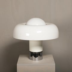 Lampada da tavolo Brumbury cromo e bianco di Luigi Massoni per Guzzini Italia, anni '70