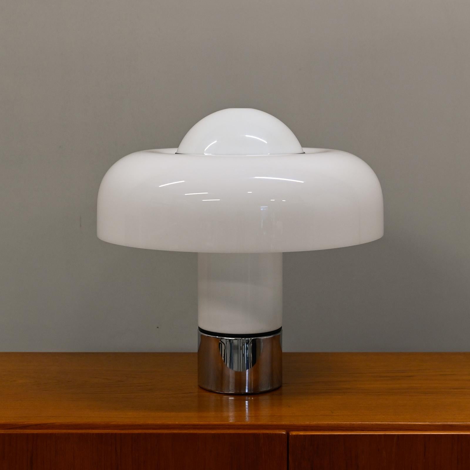Mid-Century Modern Brumbury Table Lamp chrome and white by Luigi Massoni for Guzzini Italy, 1970s
