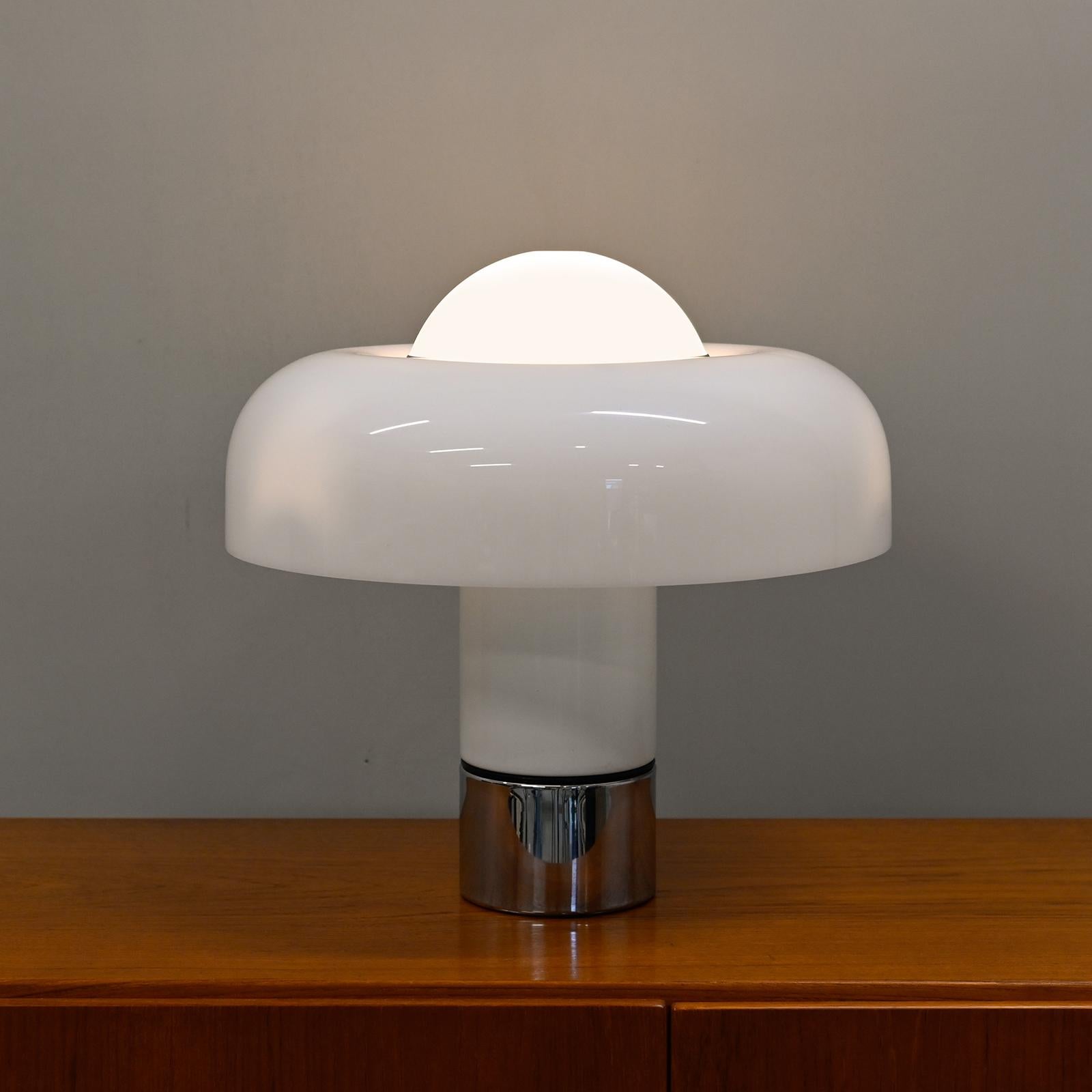 Italian Brumbury Table Lamp chrome and white by Luigi Massoni for Guzzini Italy, 1970s
