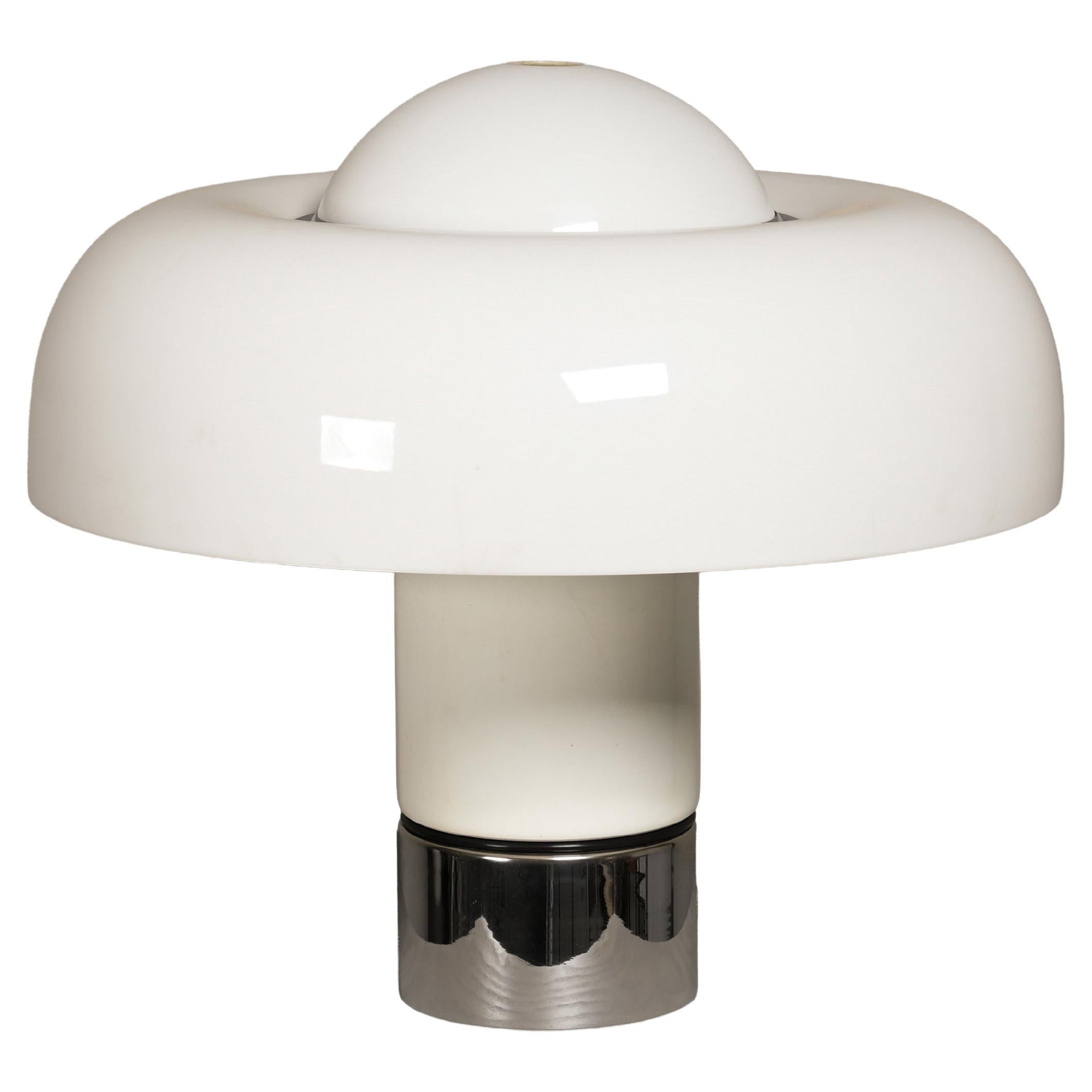 Brumbury Table Lamp chrome and white by Luigi Massoni for Guzzini Italy, 1970s For Sale