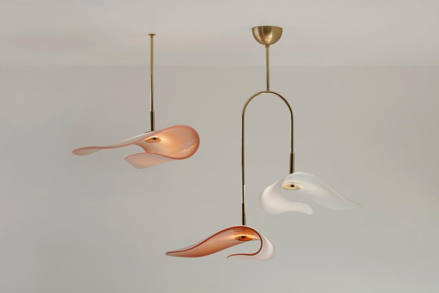 Brume pendant light by Mydriaz
Dimensions: D48 x W43 x H20 cm
Materials: Polished brass, pale gold finish, and colored glass.

All our lamps can be wired according to each country. If sold to the USA it will be wired for the USA for