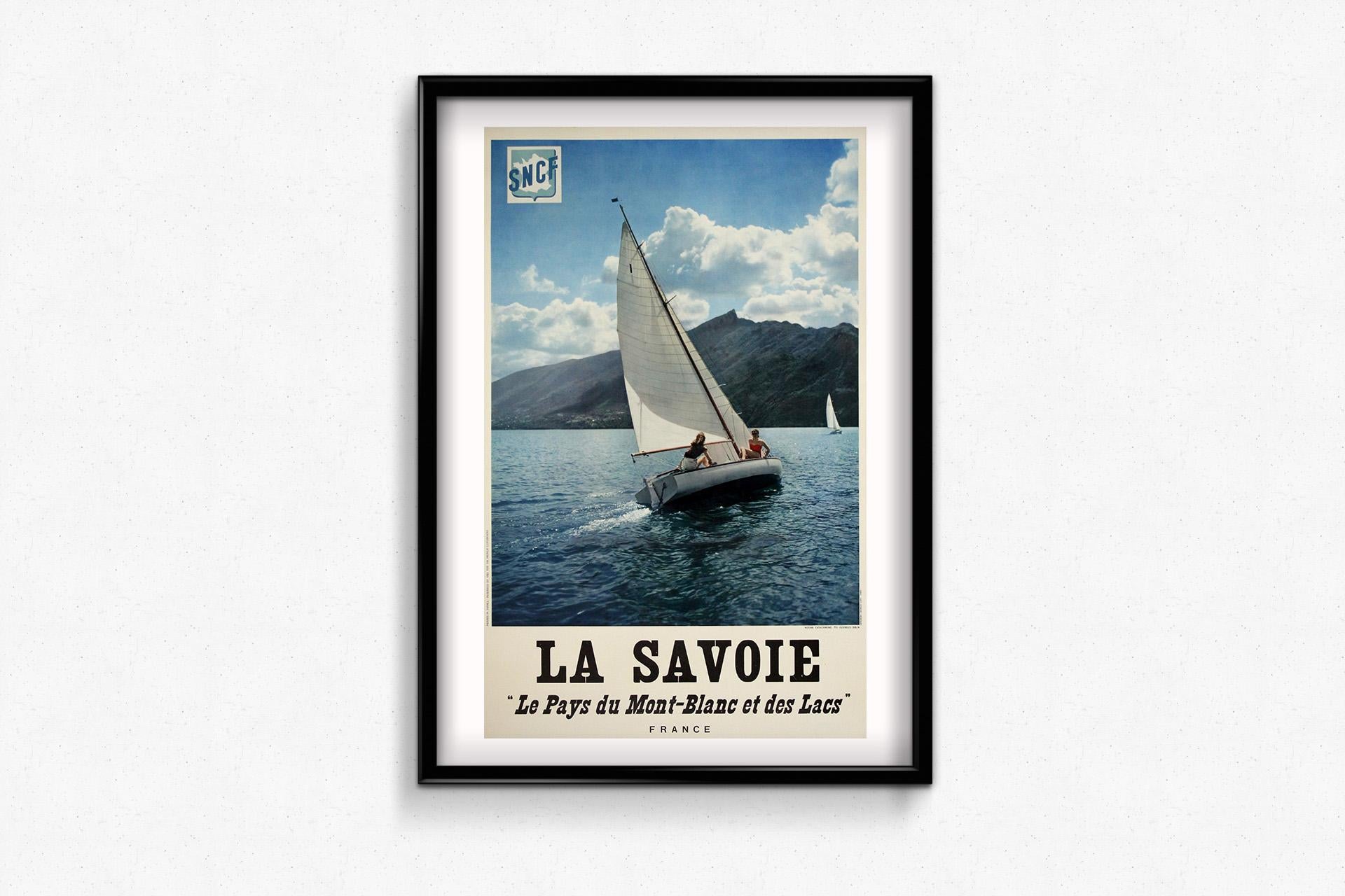 Original circa 1950 poster by Brun for the SNCF - La Savoie - Mont blanc im Angebot 3