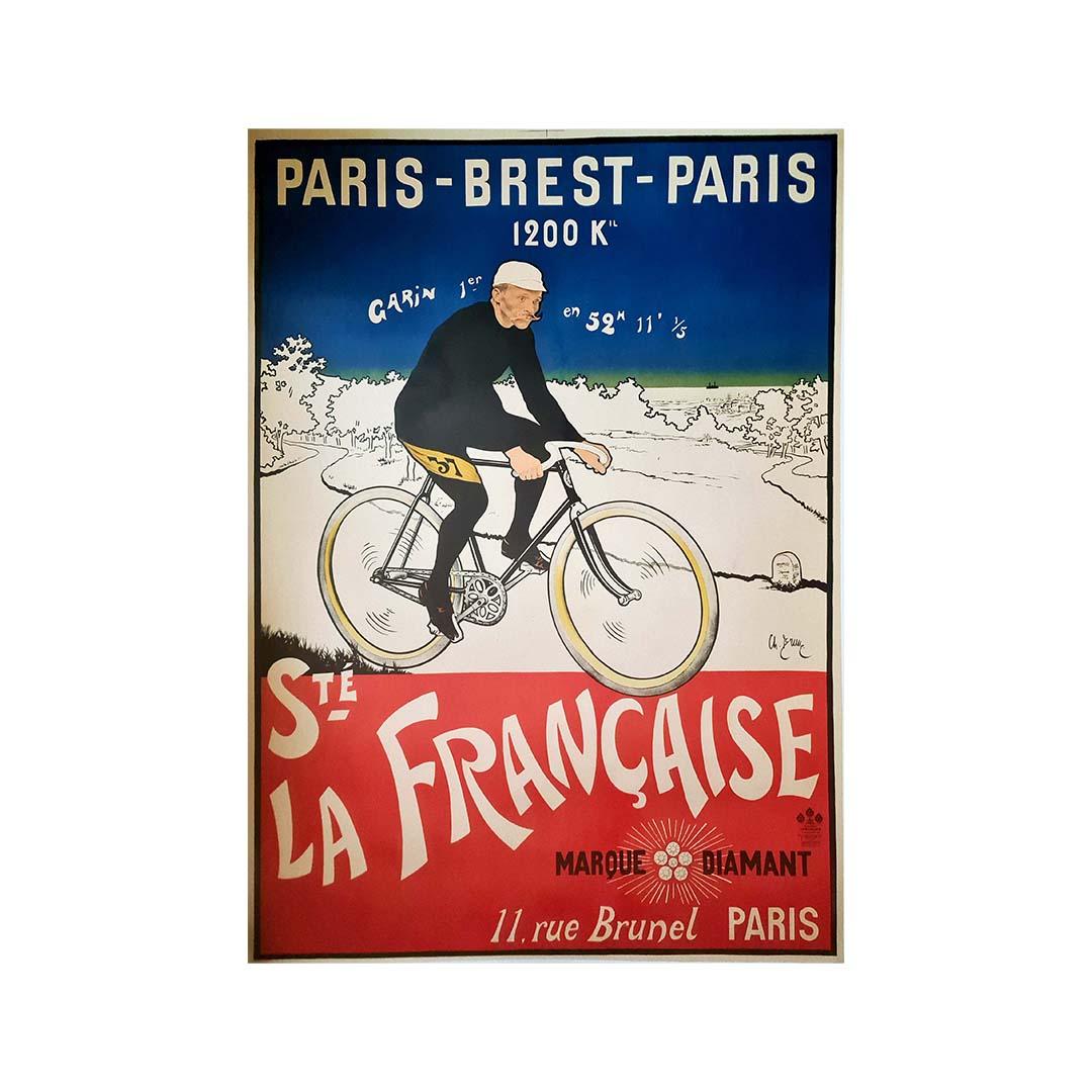 1901 original poster Société la Française Marque Diamant Paris-Brest-Paris Cycle For Sale 2
