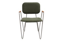 "Bruna" Minimalist Chair with Arms in Painted Steel and velvet Handwoven