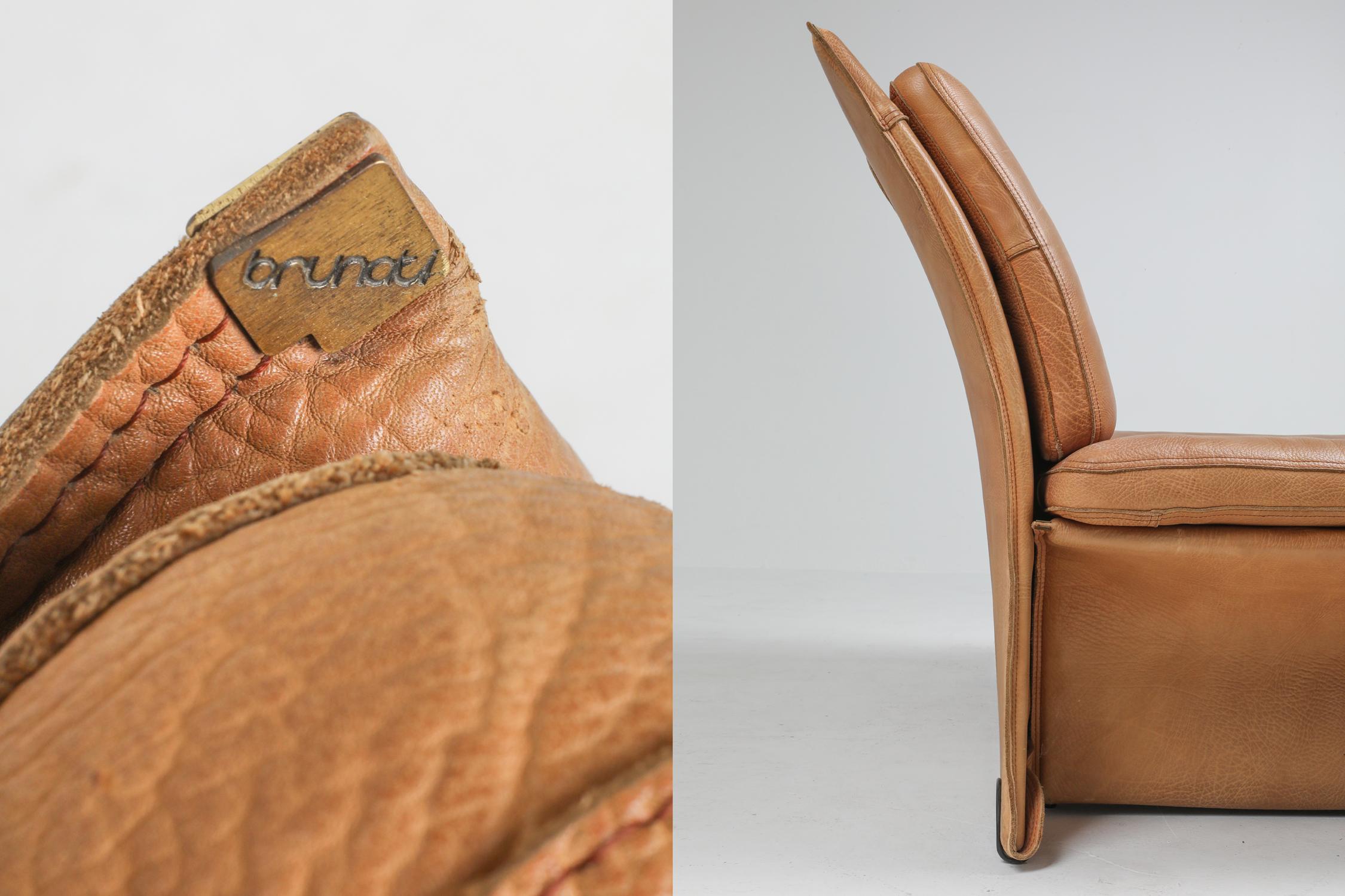 Brunati Camel Leather Club Chairs, Italy 7
