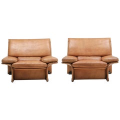 Brunati Camel Leather Club Chairs, Italy