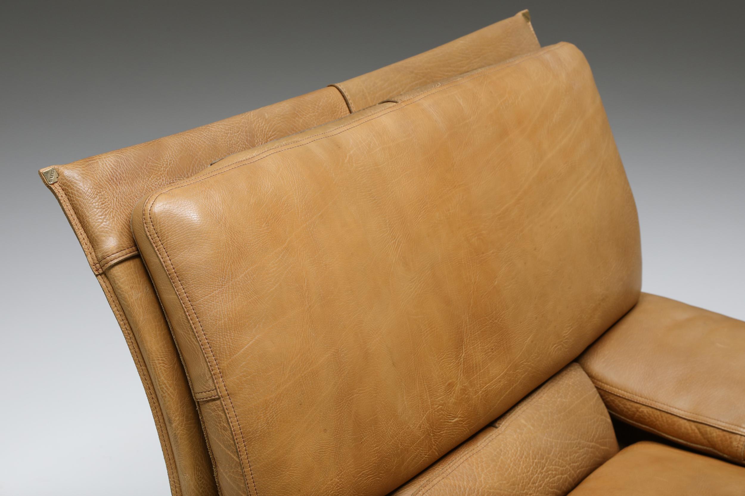 Brunati Camel Leather Club Chairs, Mid-Century Modern, Italy, 1970's For Sale 5