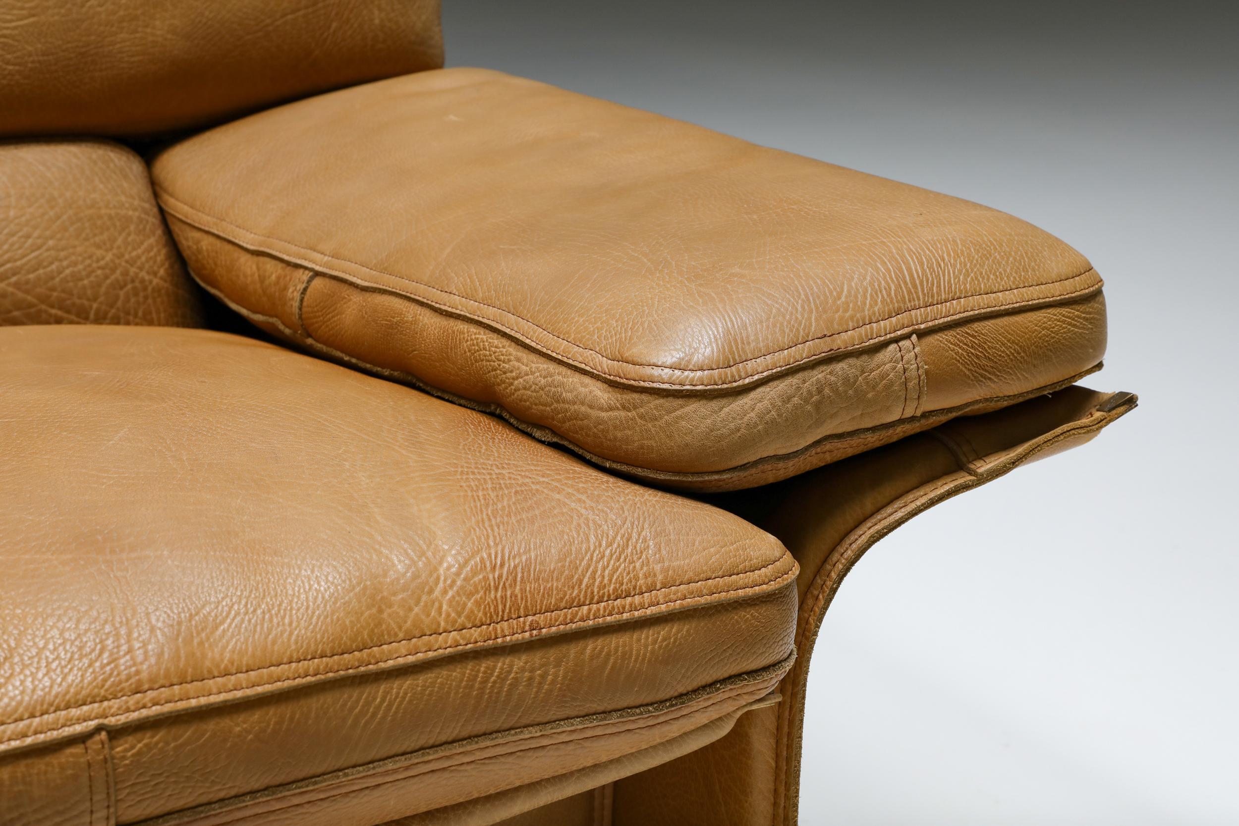 Brunati Camel Leather Club Chairs, Mid-Century Modern, Italy, 1970's For Sale 6