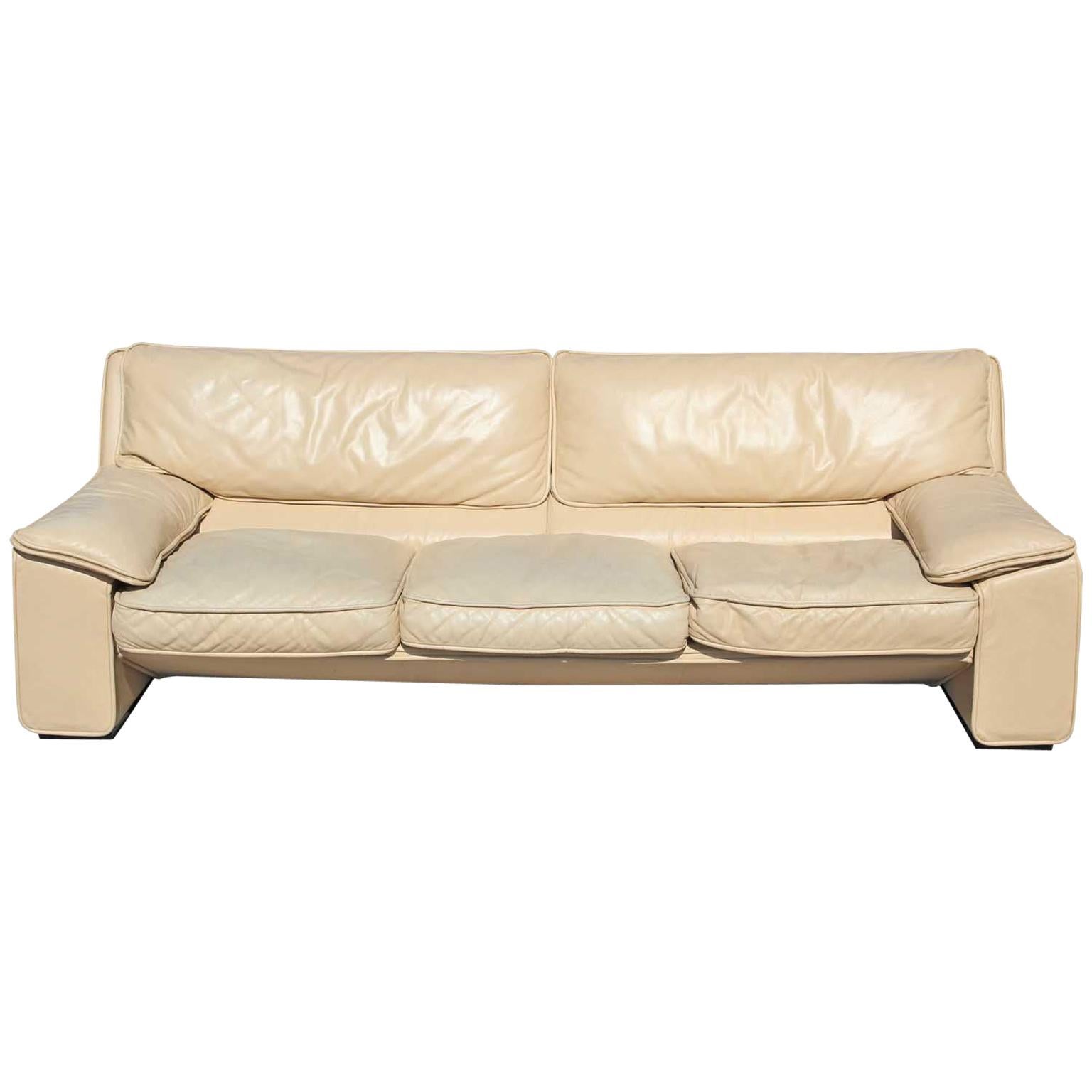 Brunati Italian Postmodern Cream Leather Three-Seat Sofa