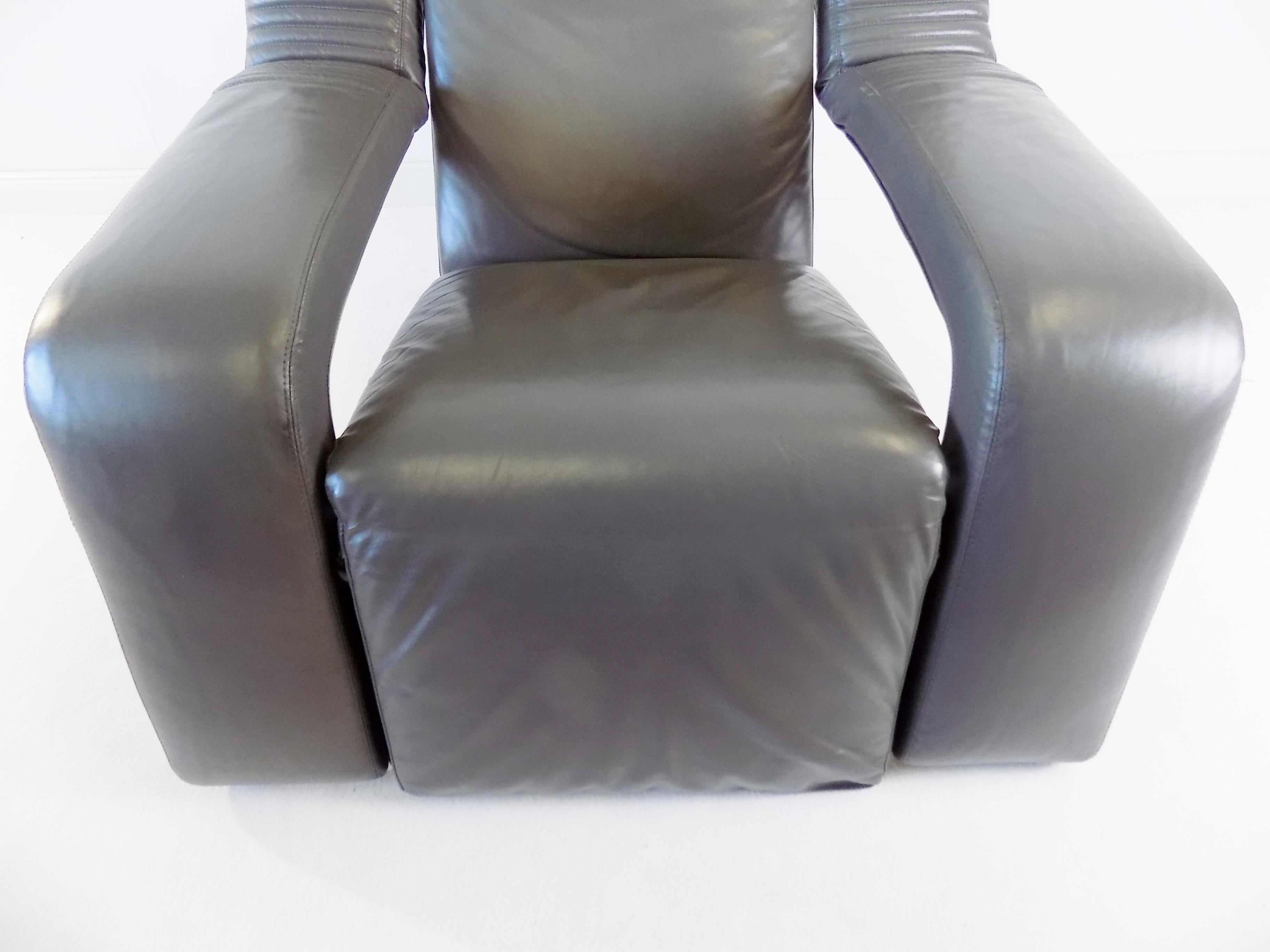 Brunati Kilkis Grey Leather Lounge Chair By Ammanati & Vitelli, Italy, 1980 For Sale 6