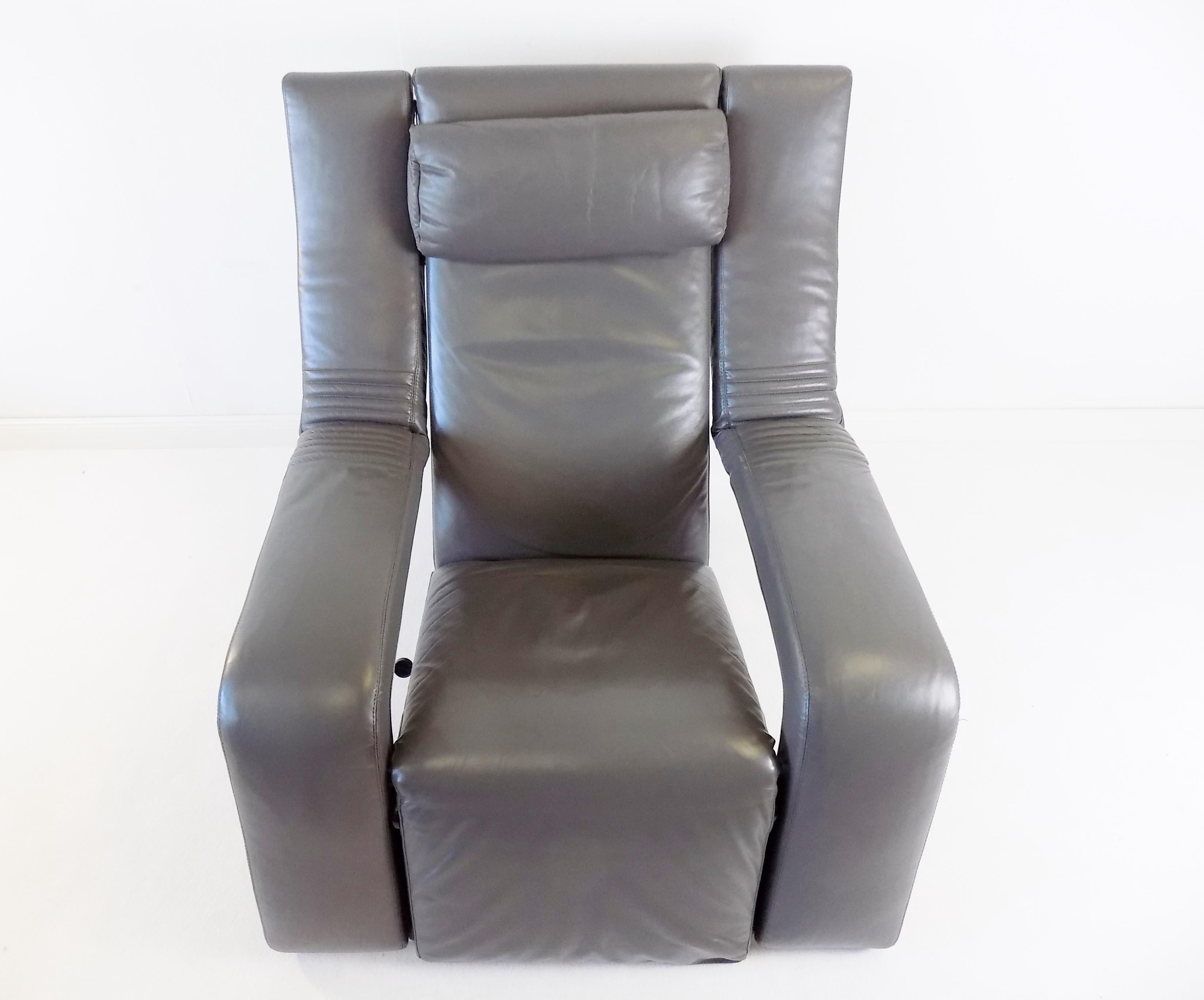 Brunati Kilkis Silla de salón de cuero gris Por Ammanati & Vitelli, Italia, 1980 en venta 2