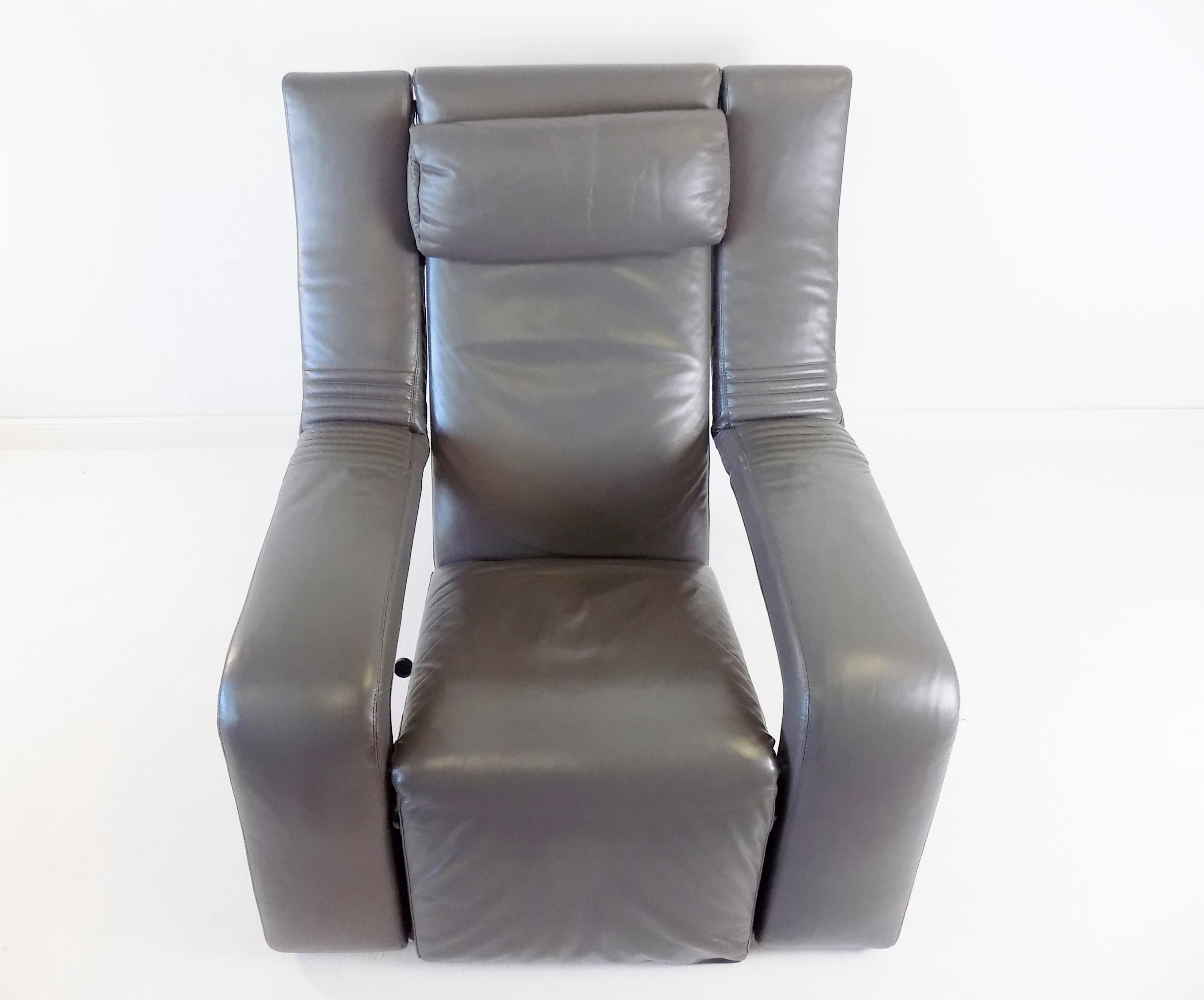 Brunati Kilkis Grey Leather Lounge Chair By Ammanati & Vitelli, Italy, 1980 For Sale 2