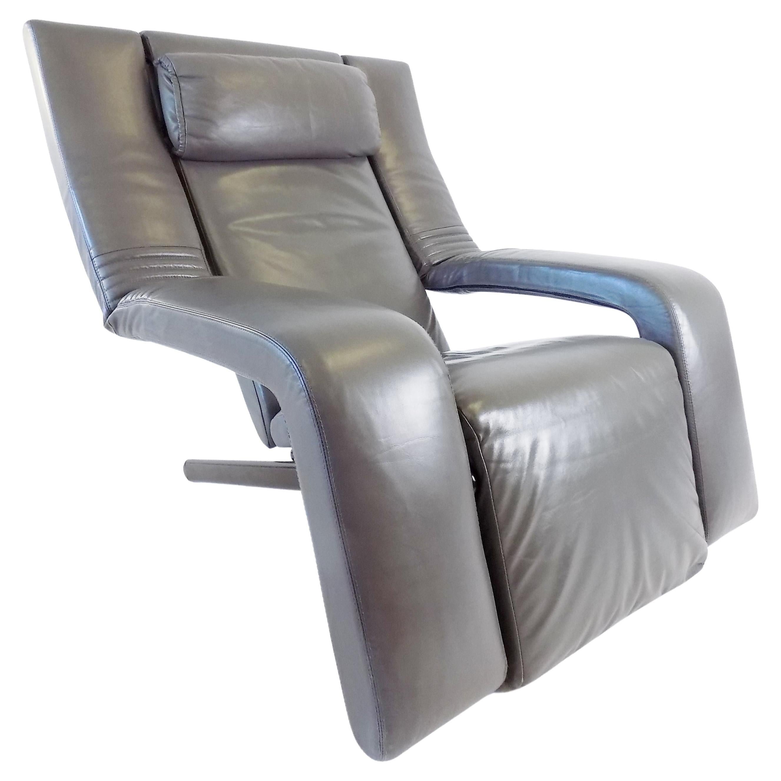 Brunati Kilkis Grey Leather Lounge Chair By Ammanati & Vitelli, Italy, 1980 For Sale