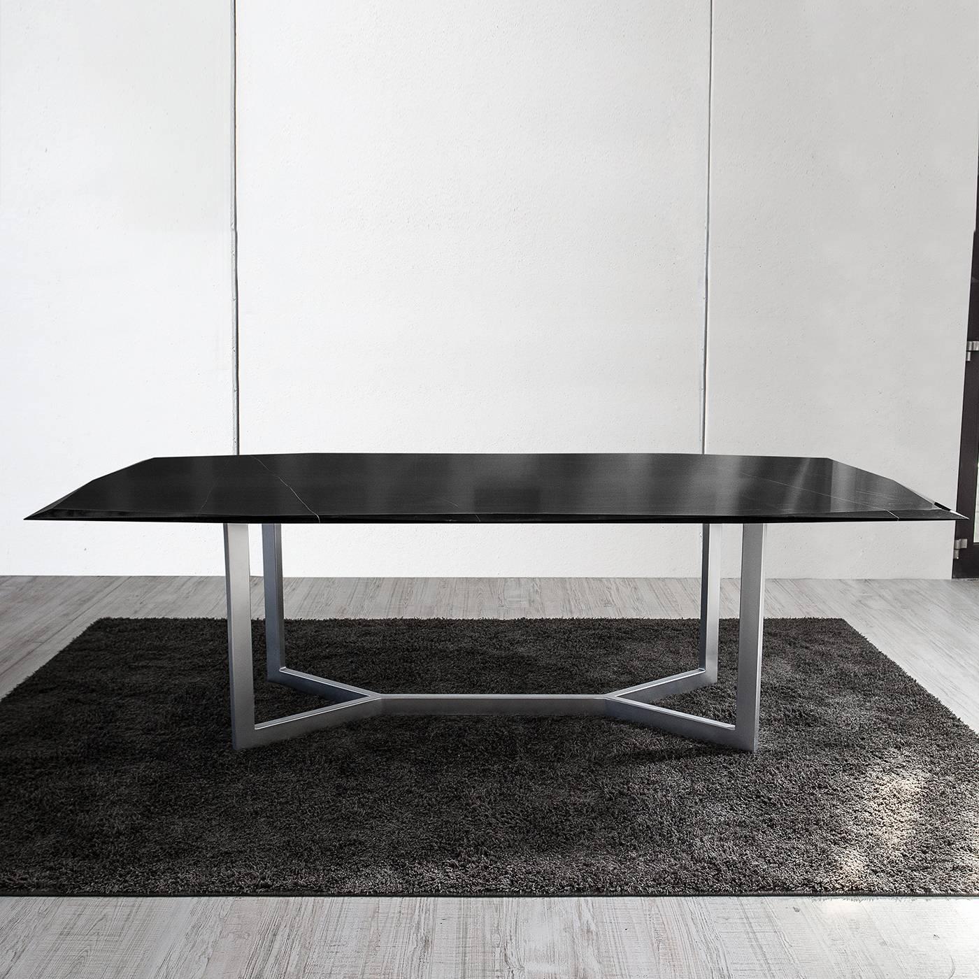 Inspired by Brunelleschi, the master of early Renaissance architecture, this table was designed by Joe Gentile and Fabio Crippa of Studio ADL. The black Tekeze marble top displays a unique silhouette, with a finish at the edges that makes it
