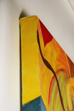 Peinture abstraite grand format « Rubans colorés », sur toile, signée Brunelli, 1980