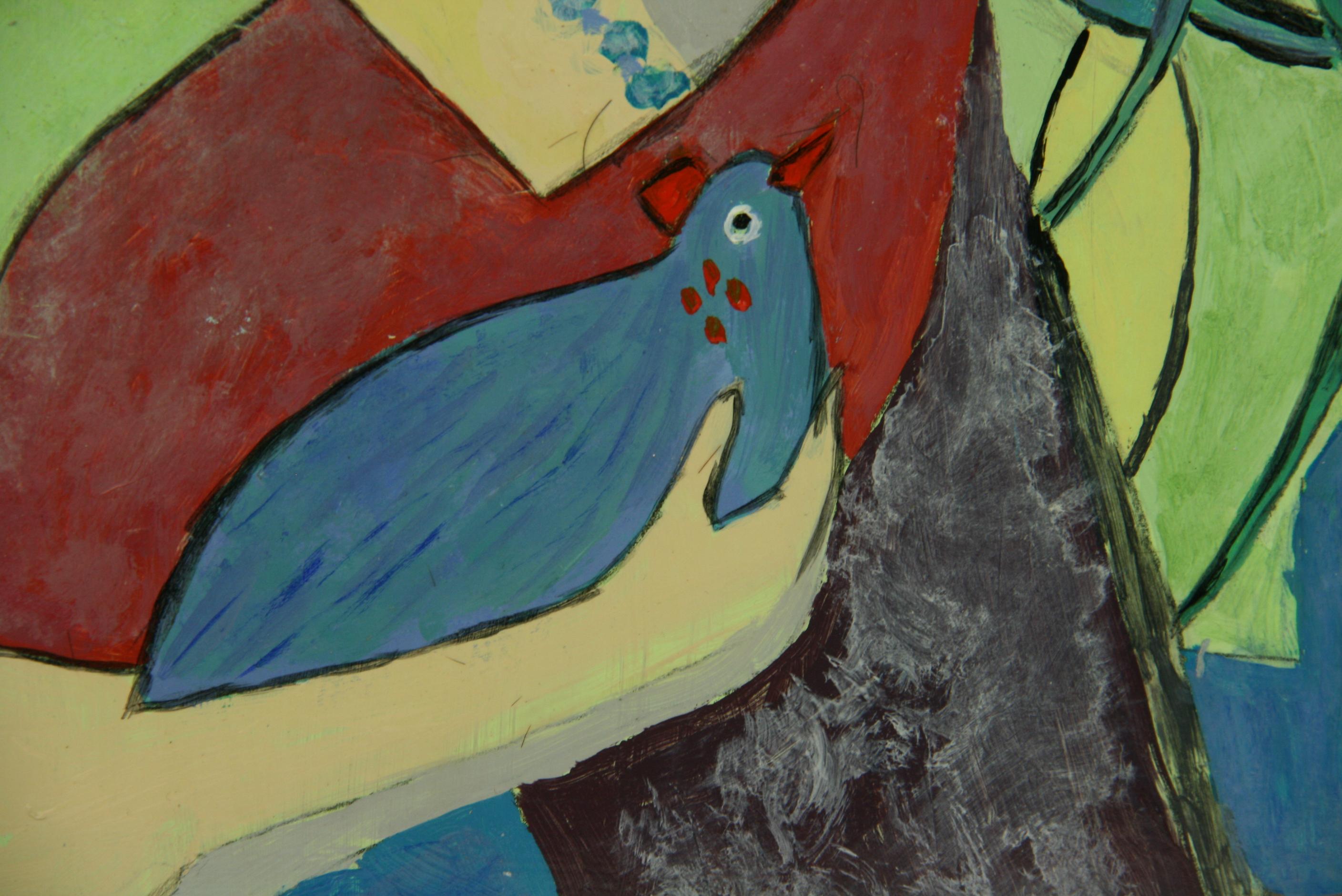 Surreal Blau  Vogelfrau  Abstrakt   Malerei 1980 im Angebot 2